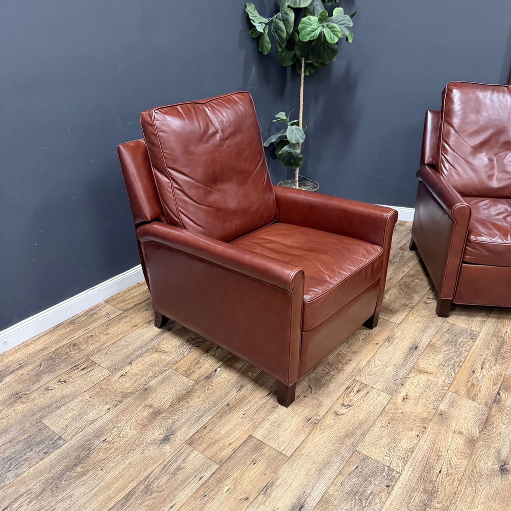 Pottery Barn Tyler Roll Arm Leather Recliners - Marching Pair