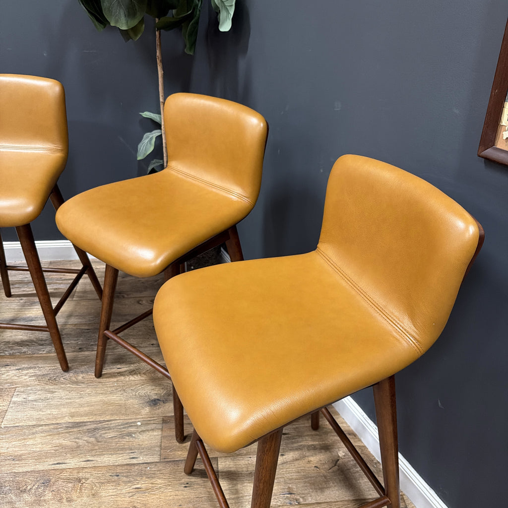 Article - Sede Leather Swivel Counter Stool - Walnut And Toscana Tan - set of 4.