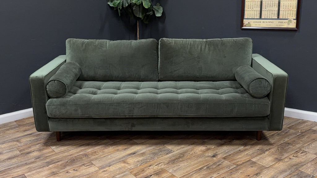 Article - Sven 88" Tufted Velvet Sofa - Plush Pacific Green