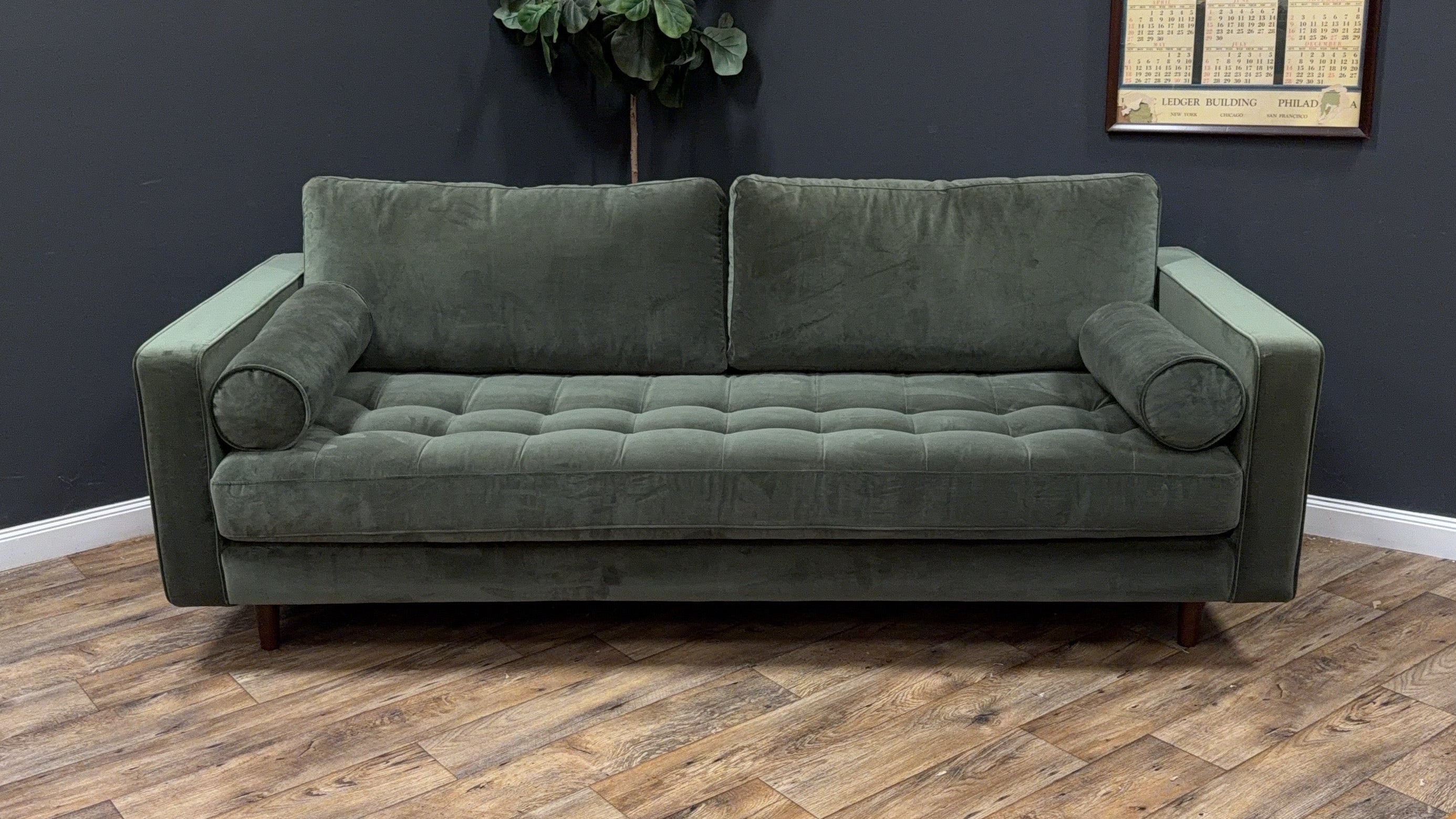 Article - Sven 88" Tufted Velvet Sofa - Plush Pacific Green