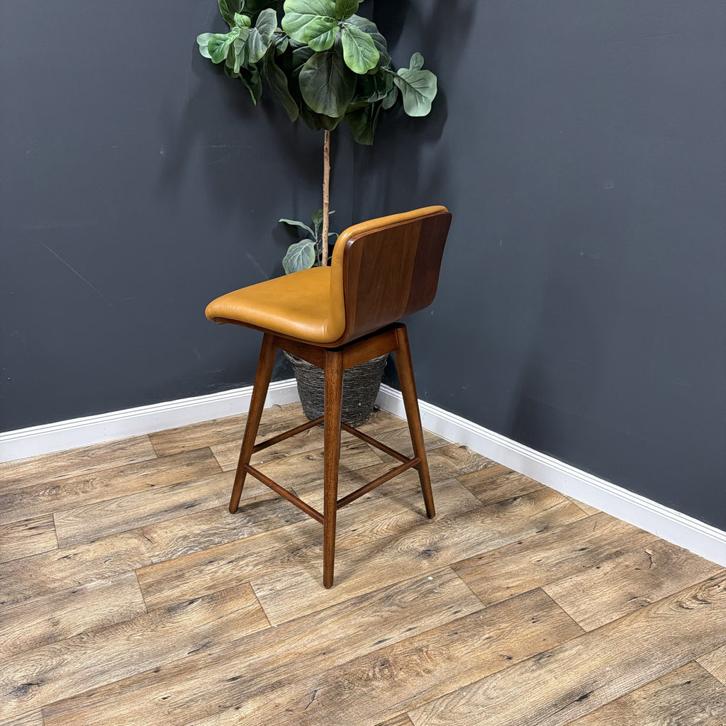 Article - Sede Leather Swivel Counter Stool - Walnut And Toscana Tan - set of 4.