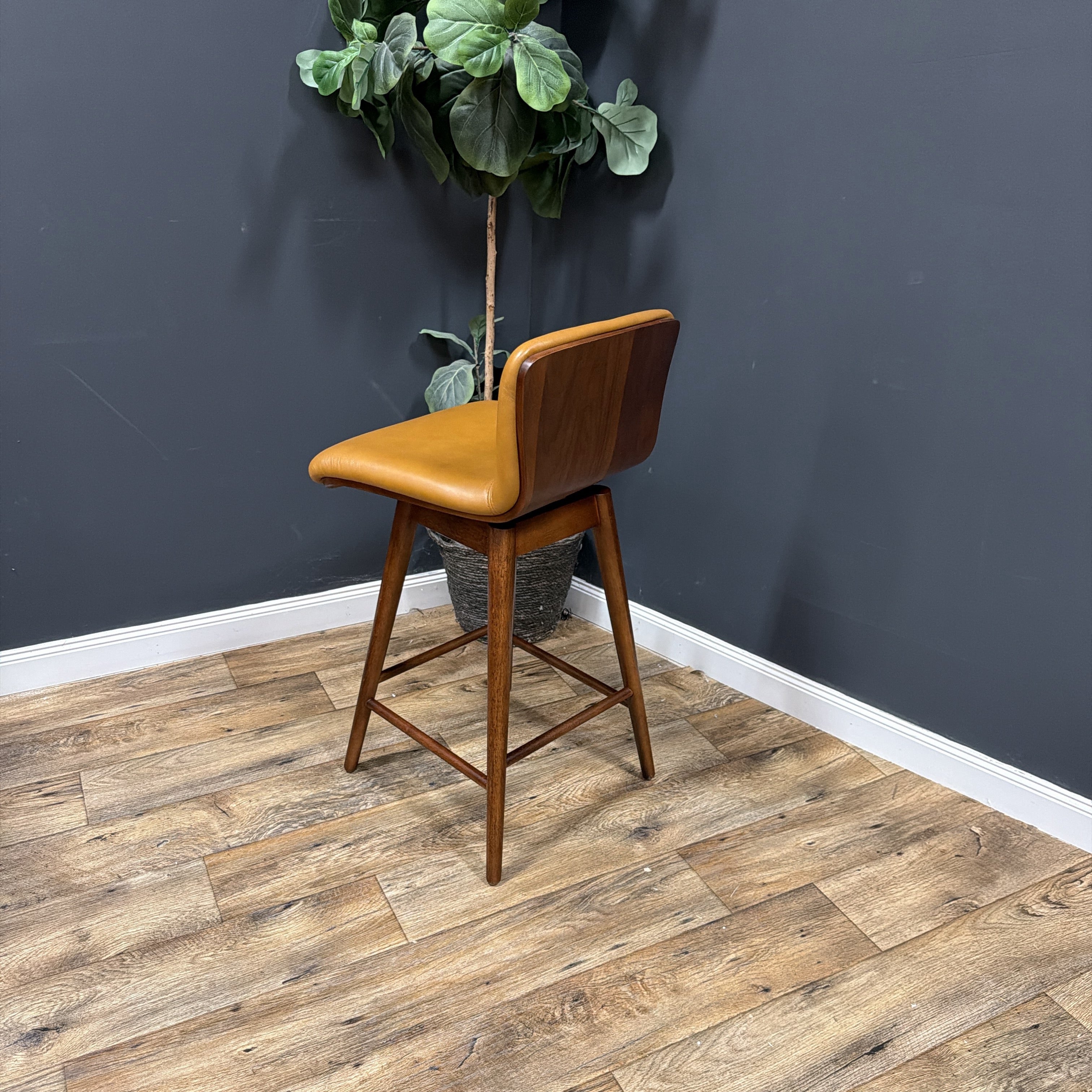 Article - Sede Leather Swivel Counter Stool - Walnut And Toscana Tan - set of 4.