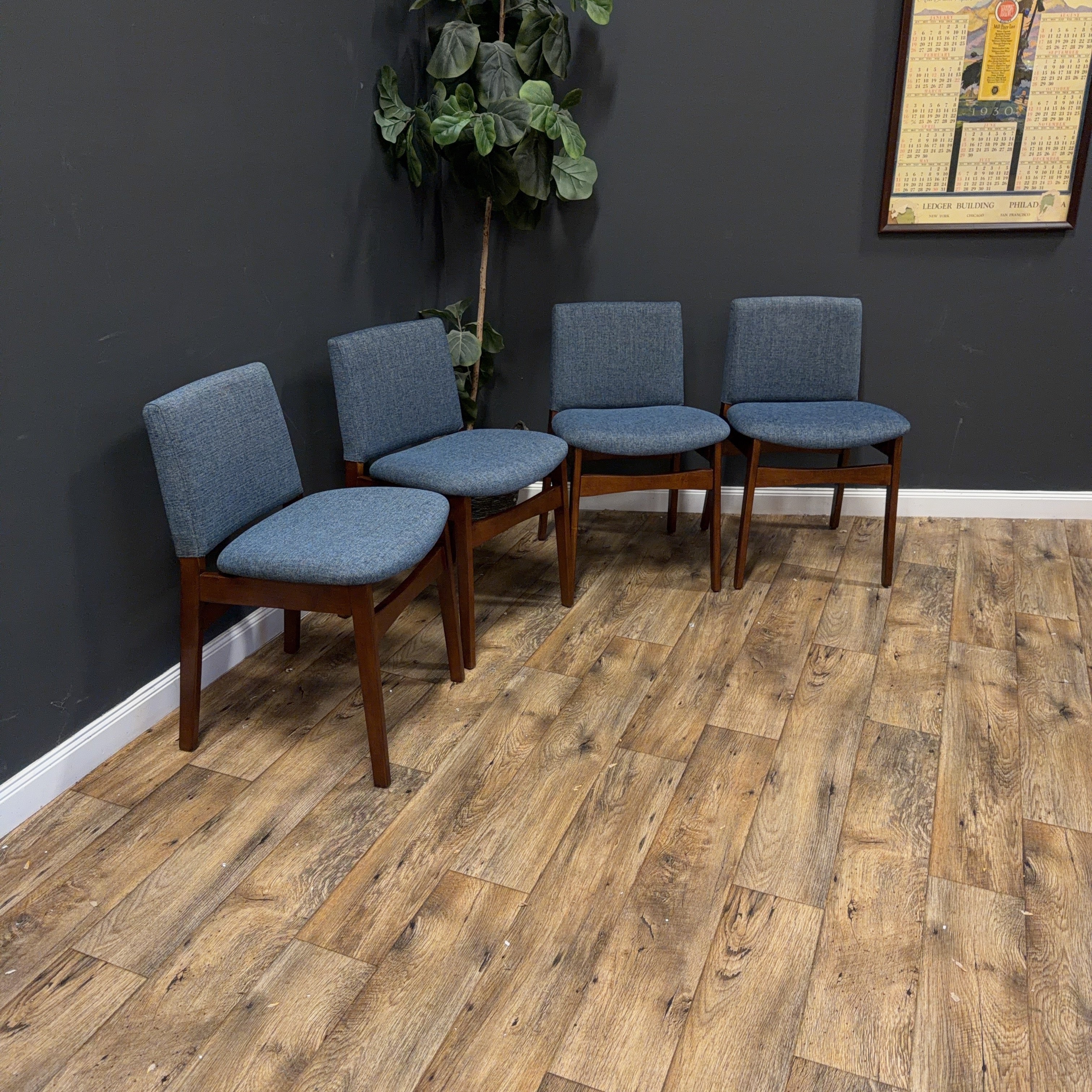 Article Nosh Dining Chair - Walnut And Denim Blue - Set of 4