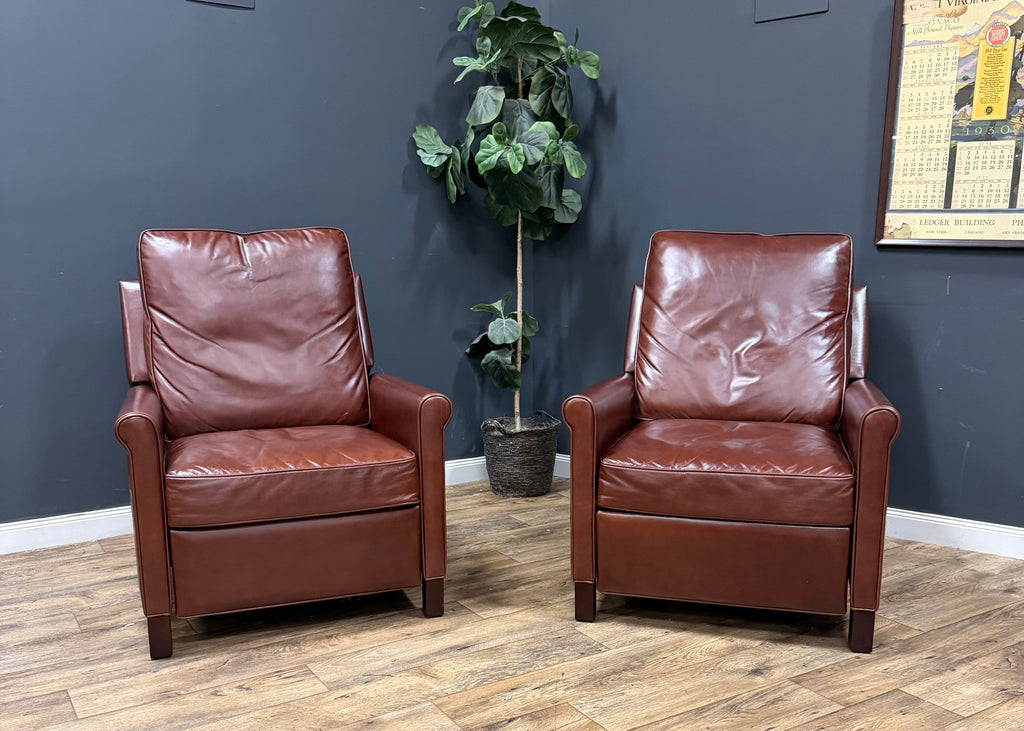 Pottery Barn Tyler Roll Arm Leather Recliners - Marching Pair