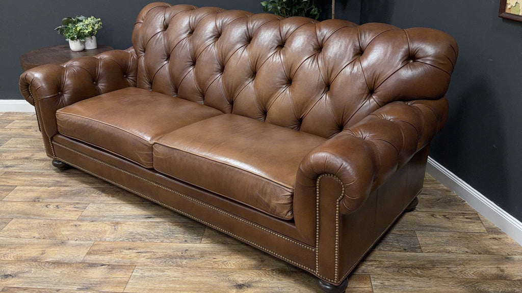 Ethan Allen Leather Chesterfield Sofa