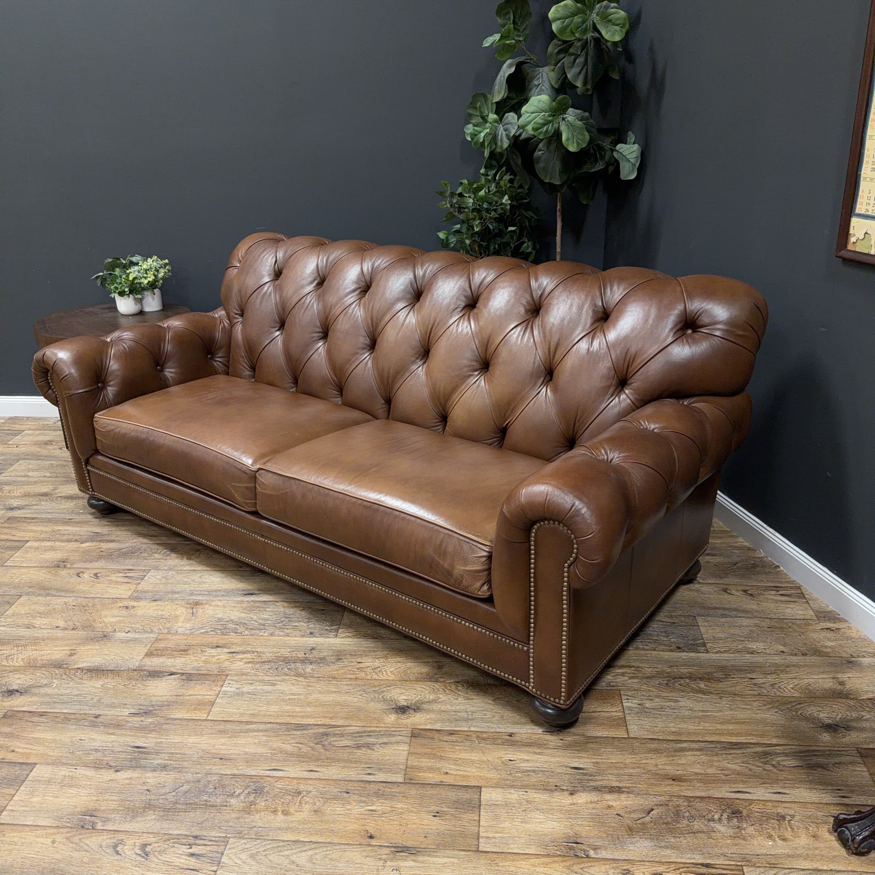 Ethan Allen Leather Chesterfield Sofa
