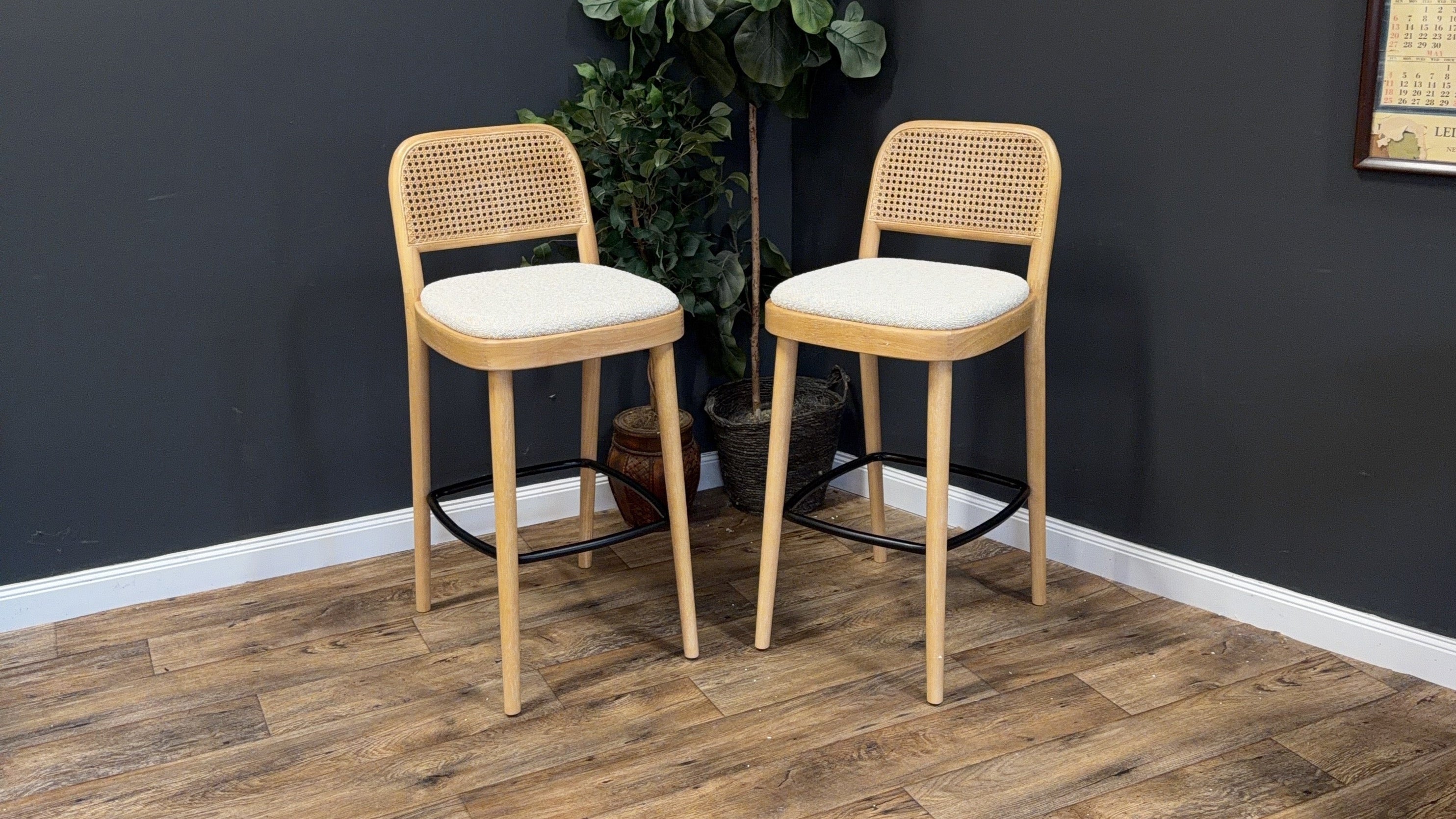 Castlery Edith Cane Bar Stool — White Wash - set of 2