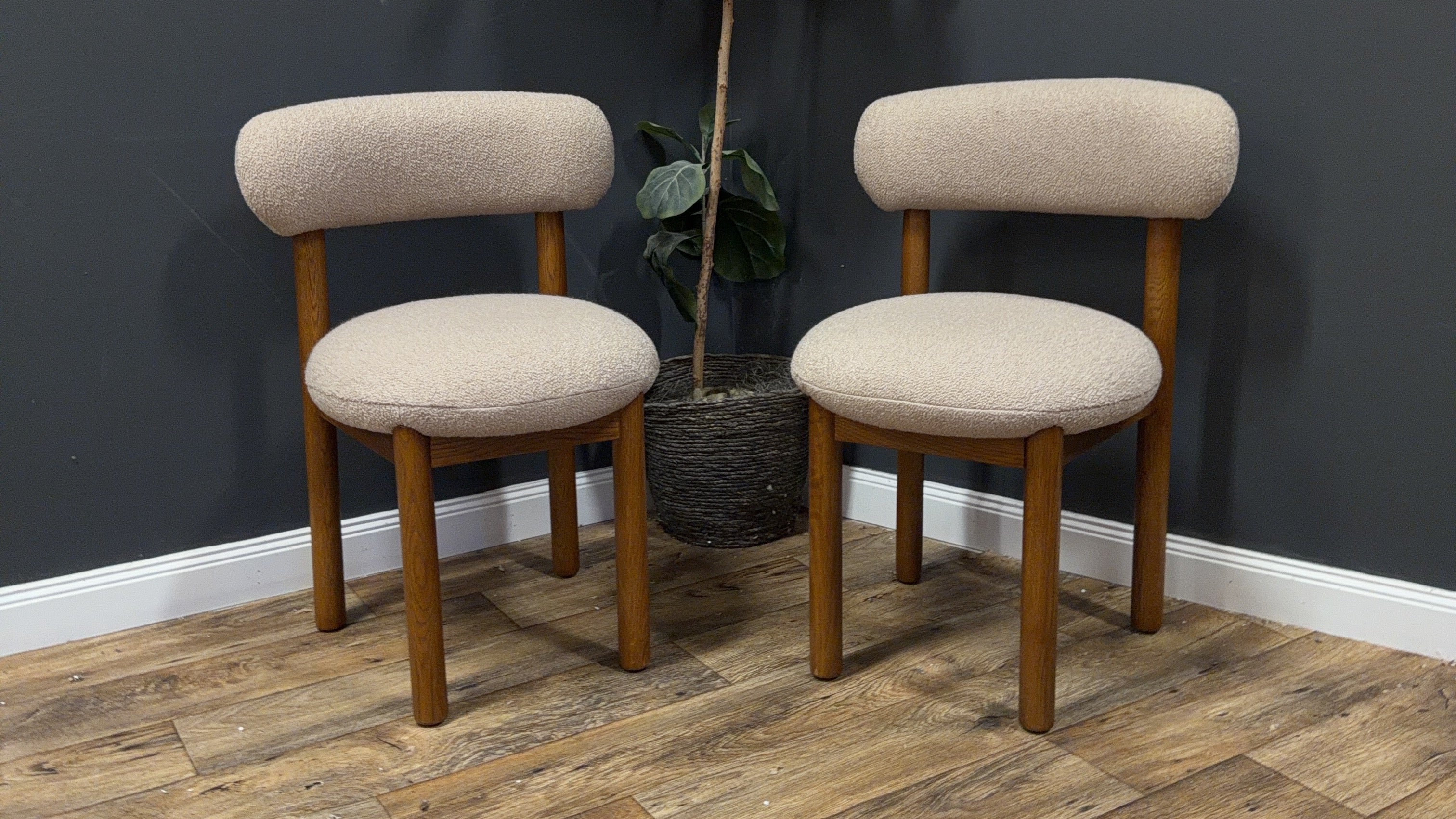 Article Munk Dining Chair - Smoked Oak And Sandstone Wool Bouclé - Set of 2