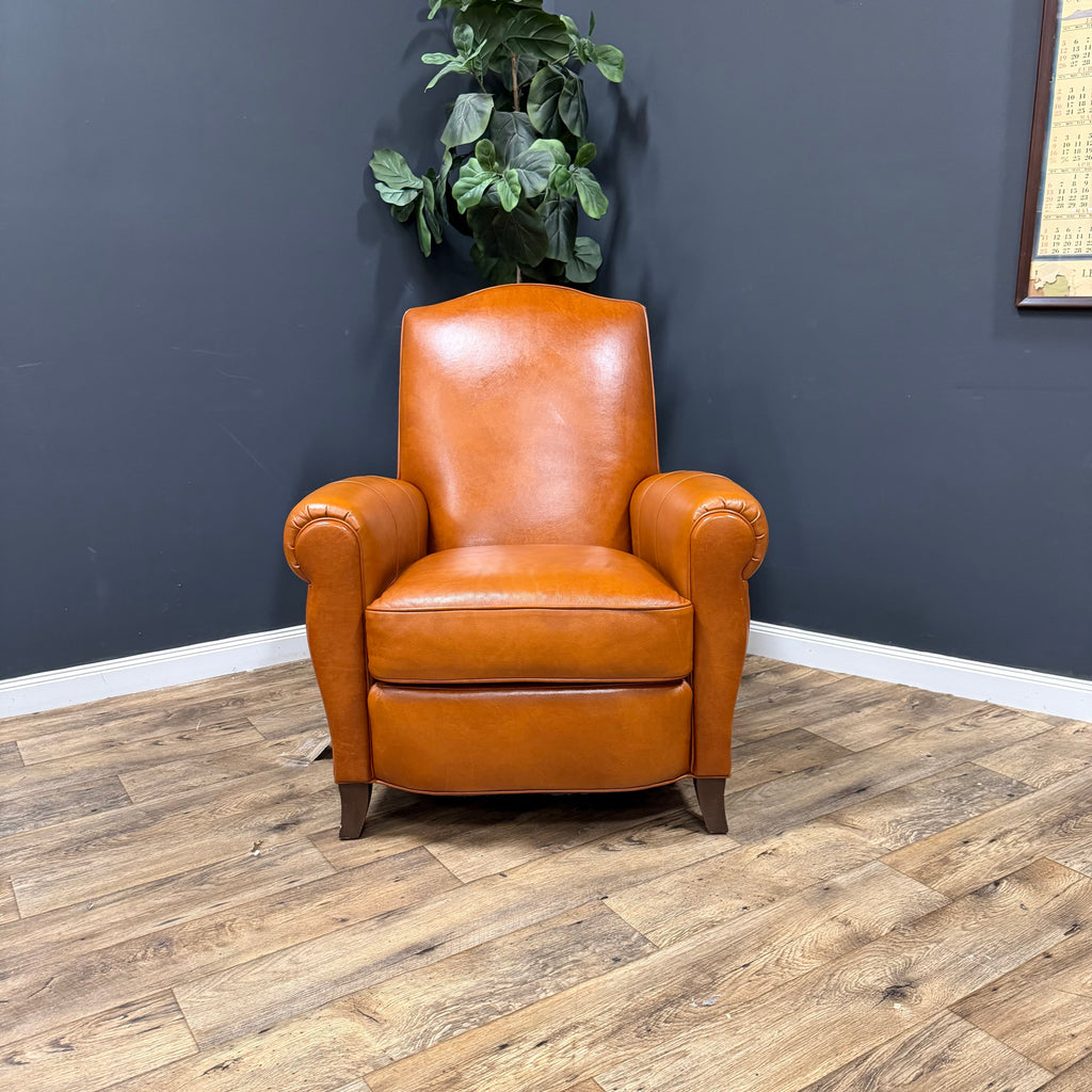 Ethan Allen Leather Arm Chair with Ottoman - Set of 2
