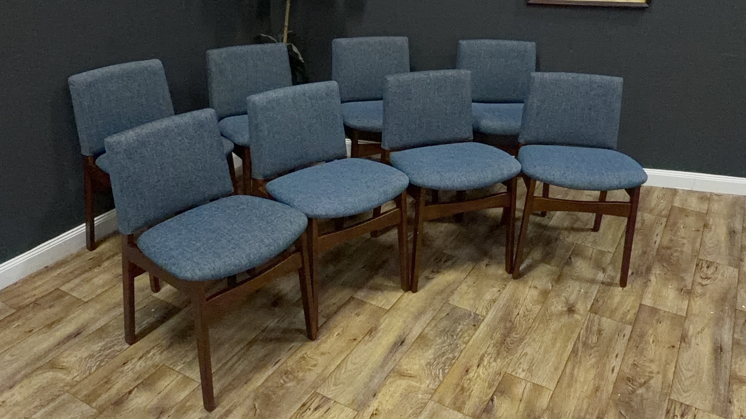 Article Nosh Dining Chair - Walnut And Denim Blue - Set of 8