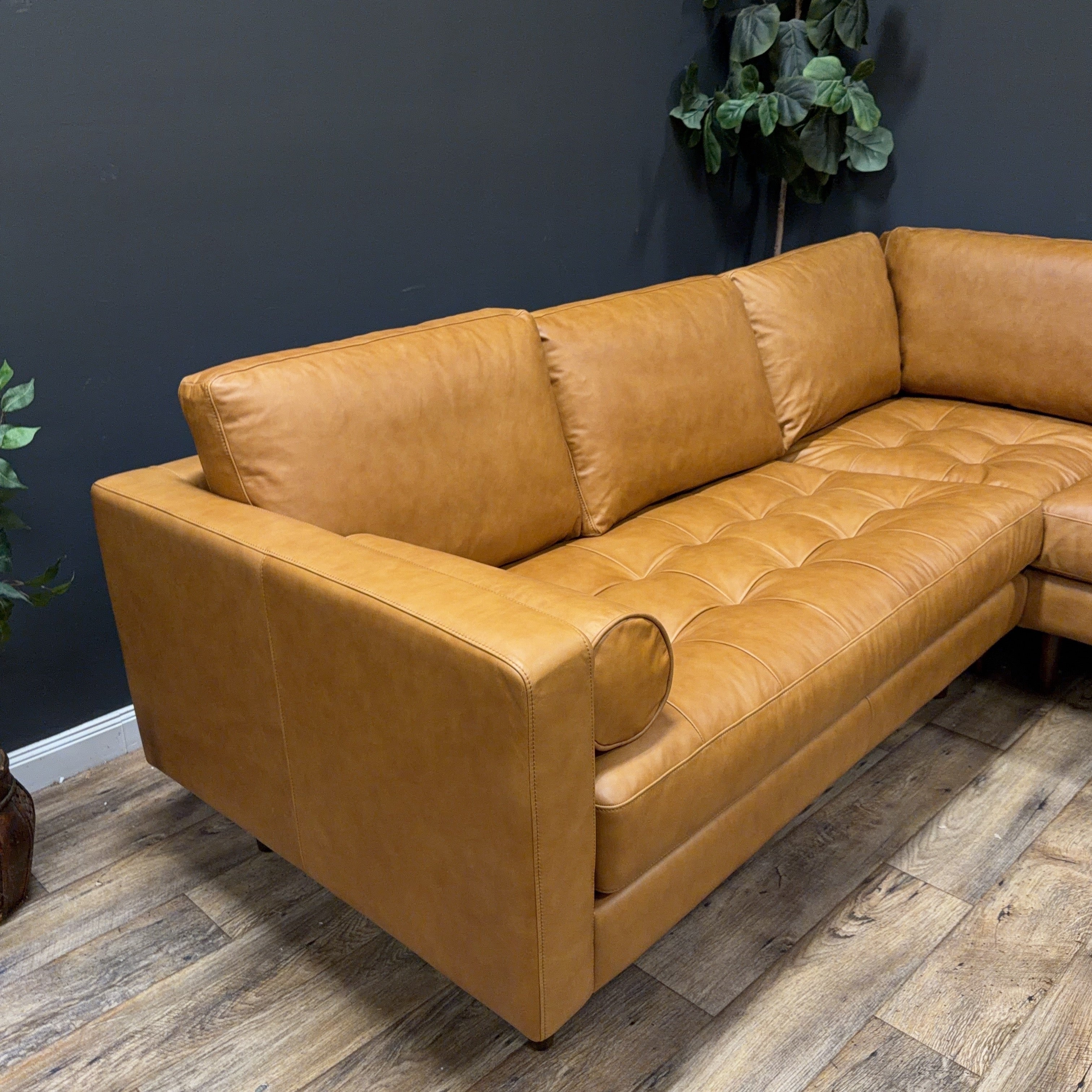 Poly & Bark Napa Leather Corner Sectional Sofa — Cognac Tan