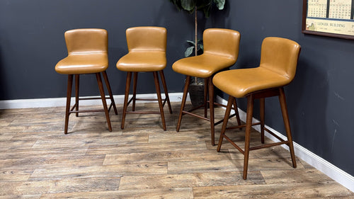 Article - Sede Leather Swivel Counter Stool - Walnut And Toscana Tan - set of 4.