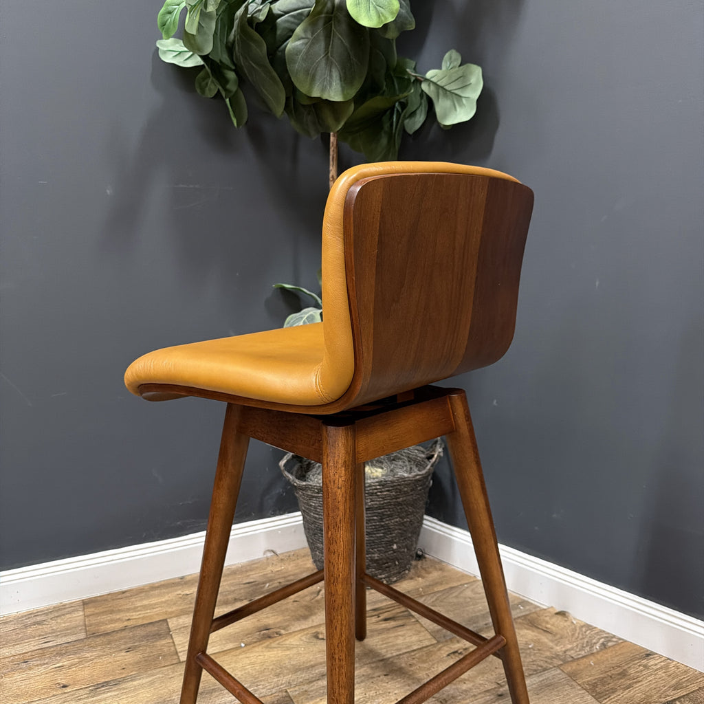 Article - Sede Leather Swivel Counter Stool - Walnut And Toscana Tan - set of 4.