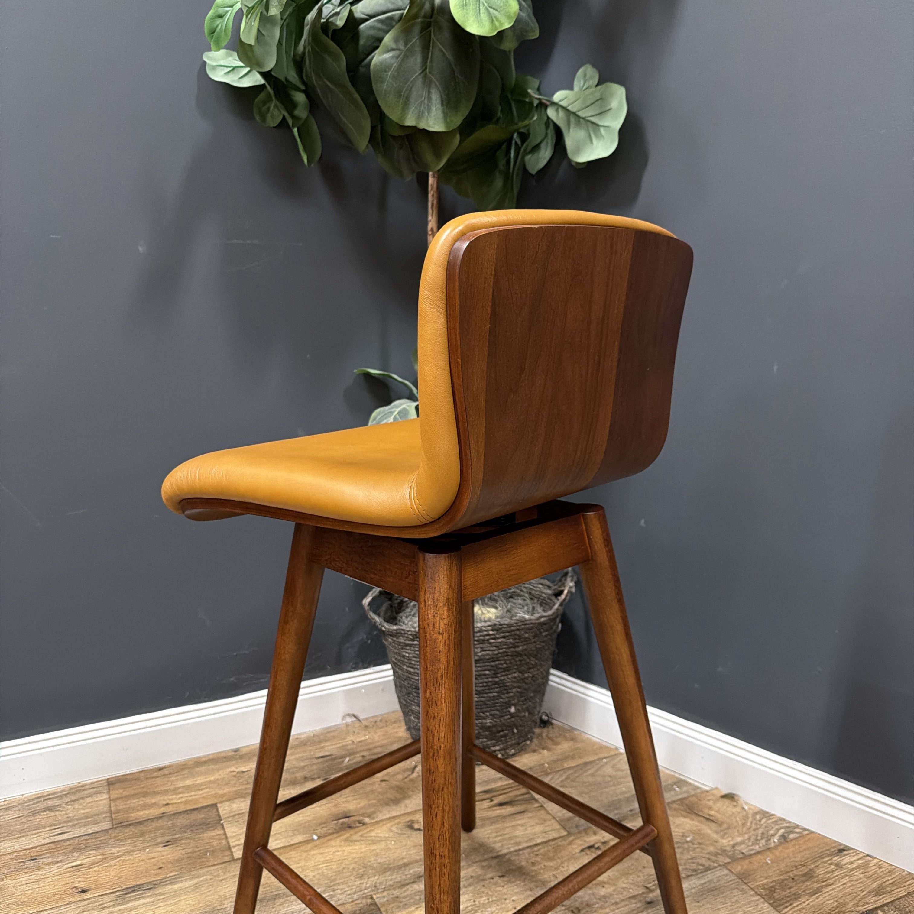 Article - Sede Leather Swivel Counter Stool - Walnut And Toscana Tan - set of 4.