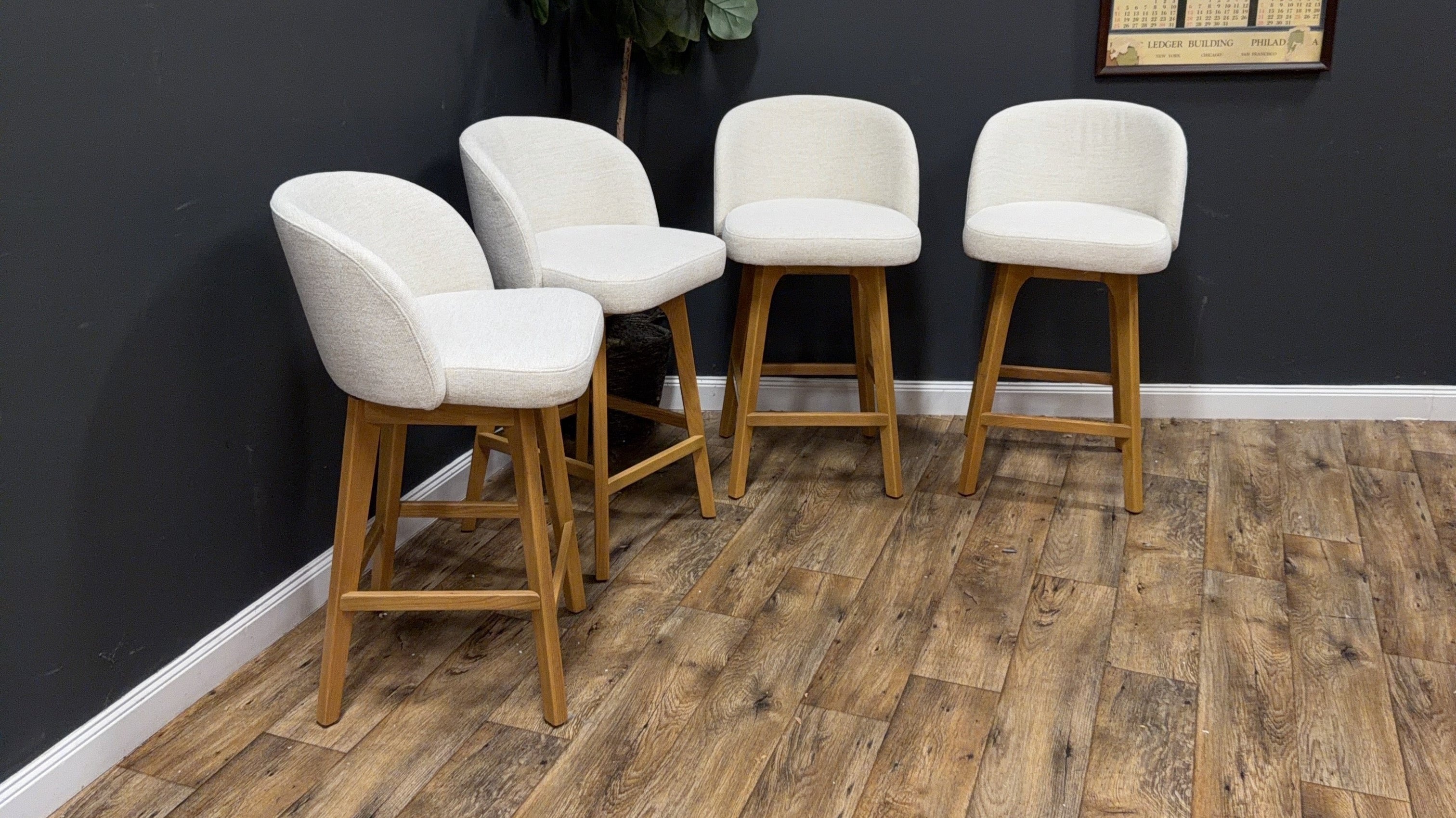 Article Alta Swivel Counter Stool - Oak And Camellia Ivory - Set of 4