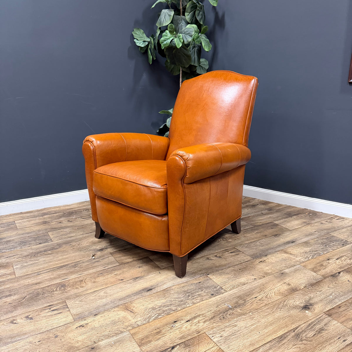 Ethan Allen Leather Arm Chair with Ottoman - Set of 2