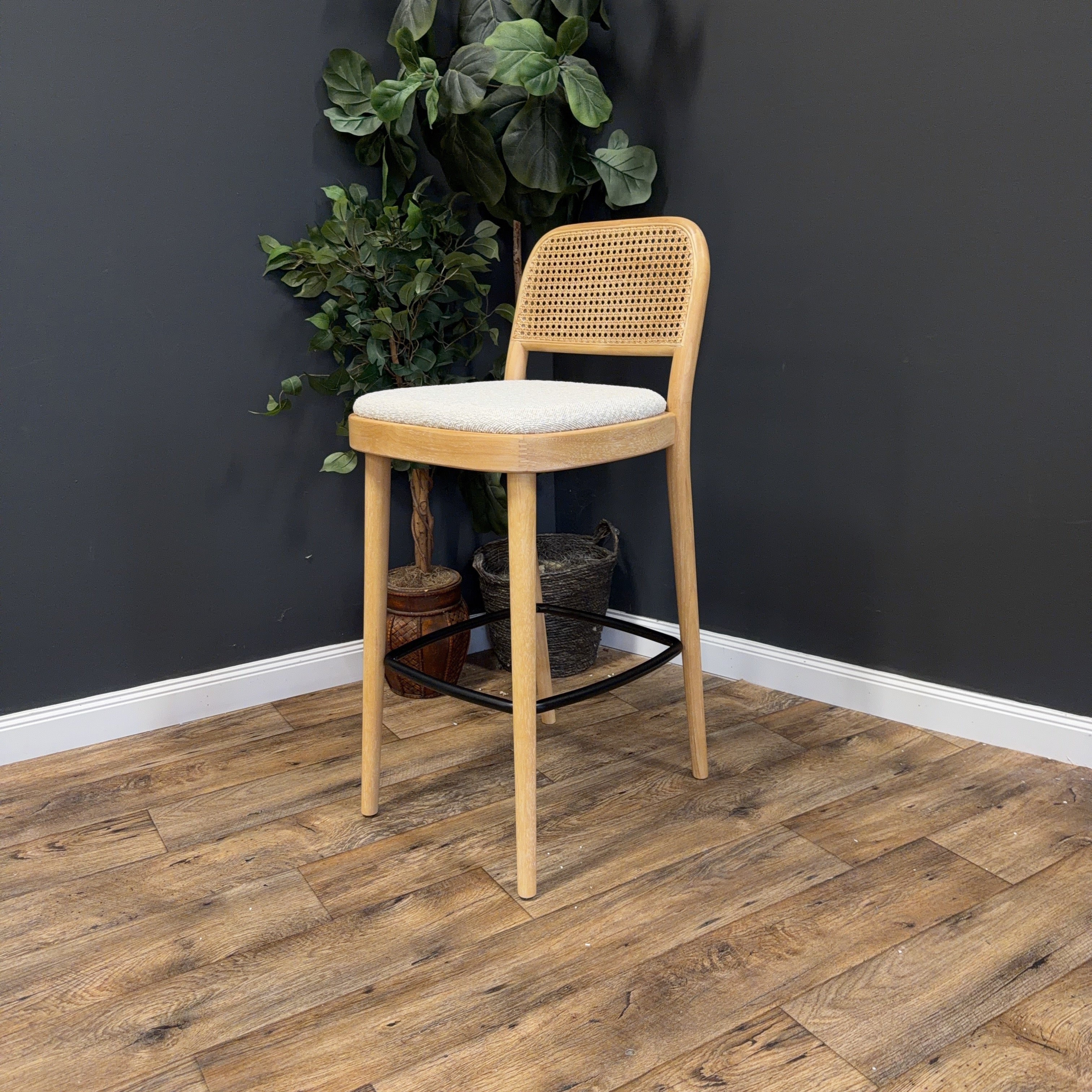 Castlery Edith Cane Bar Stool — White Wash - set of 2