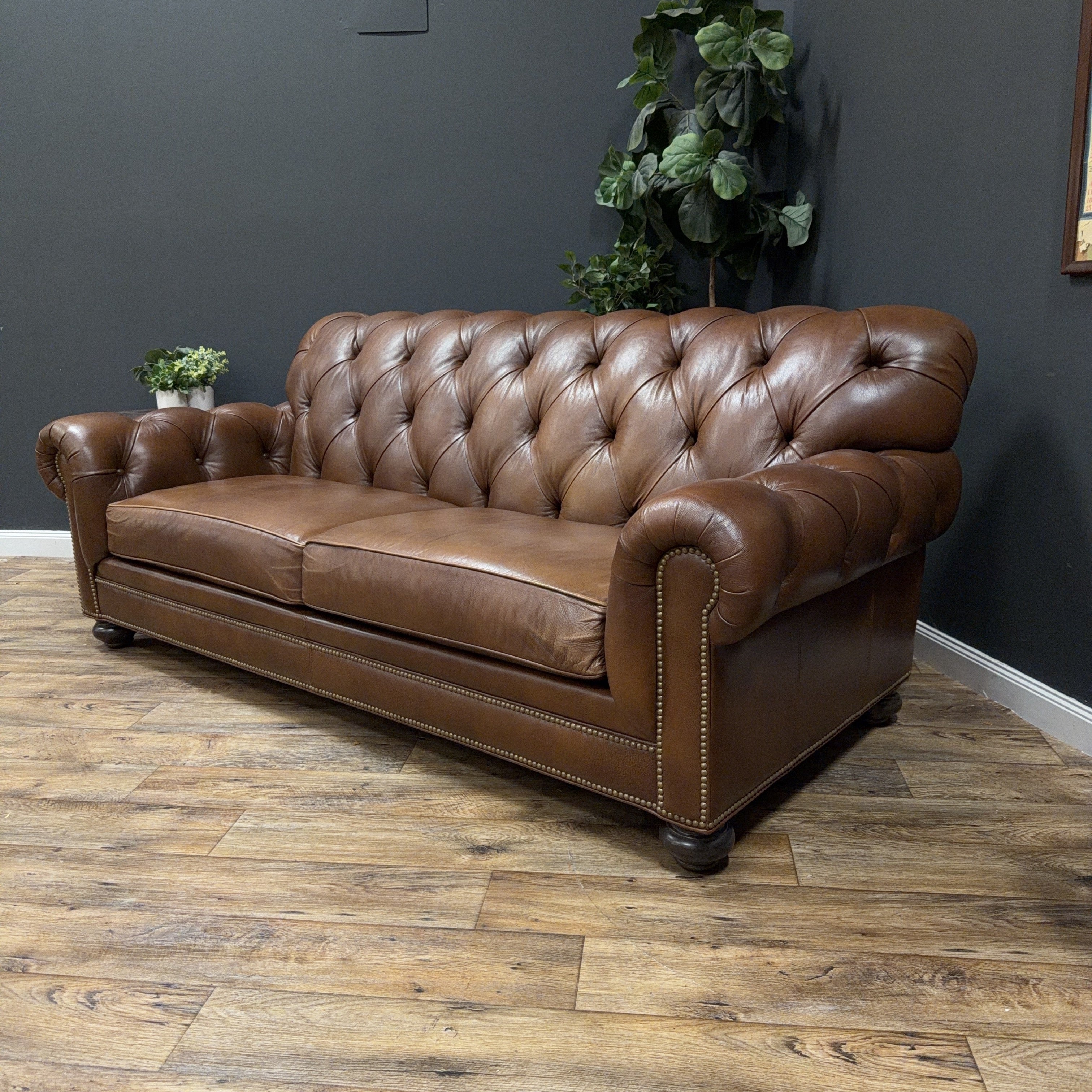 Ethan Allen Leather Chesterfield Sofa