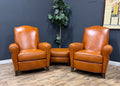 Ethan Allen Leather Arm Chair with Ottoman - Set of 2