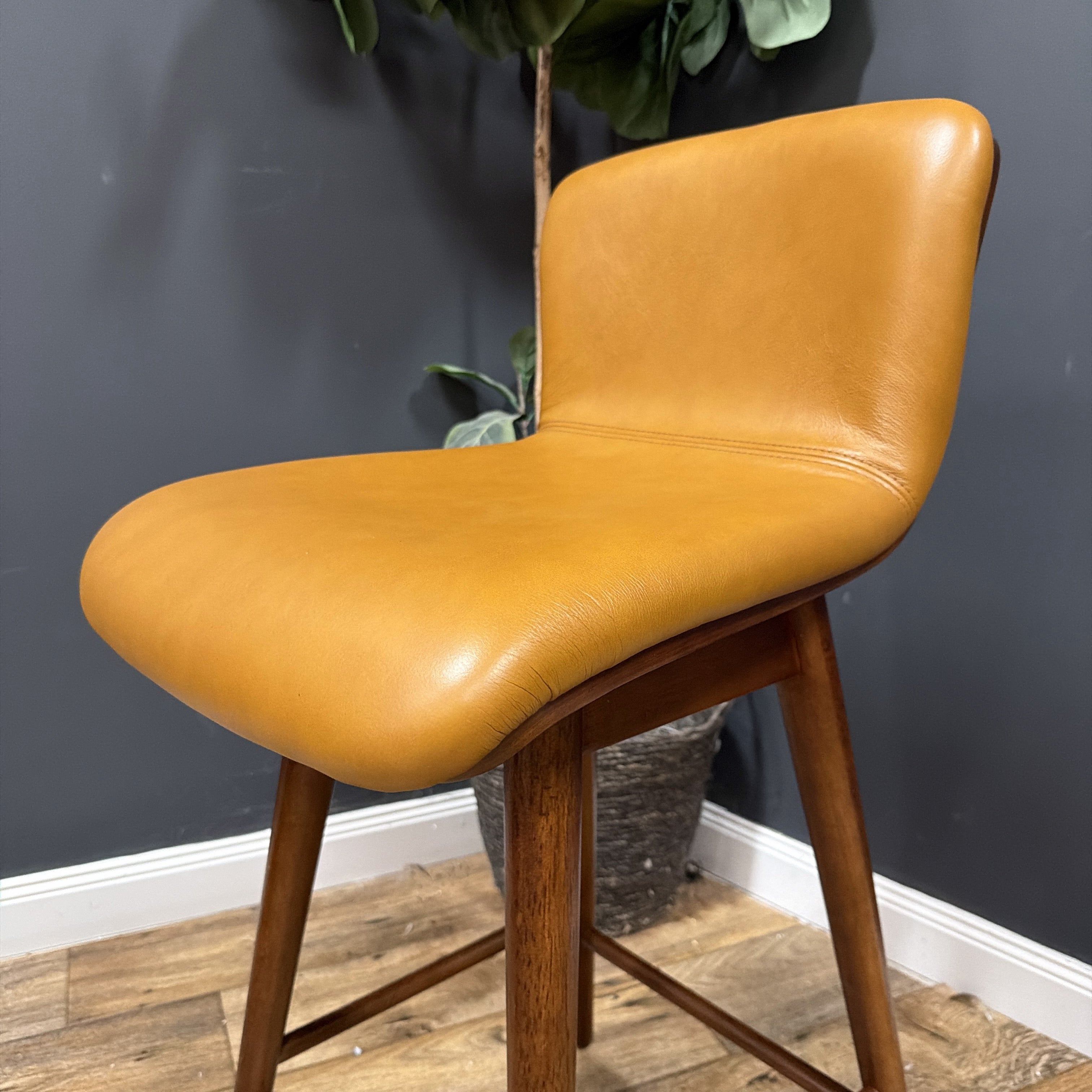 Article - Sede Leather Swivel Counter Stool - Walnut And Toscana Tan - set of 4.