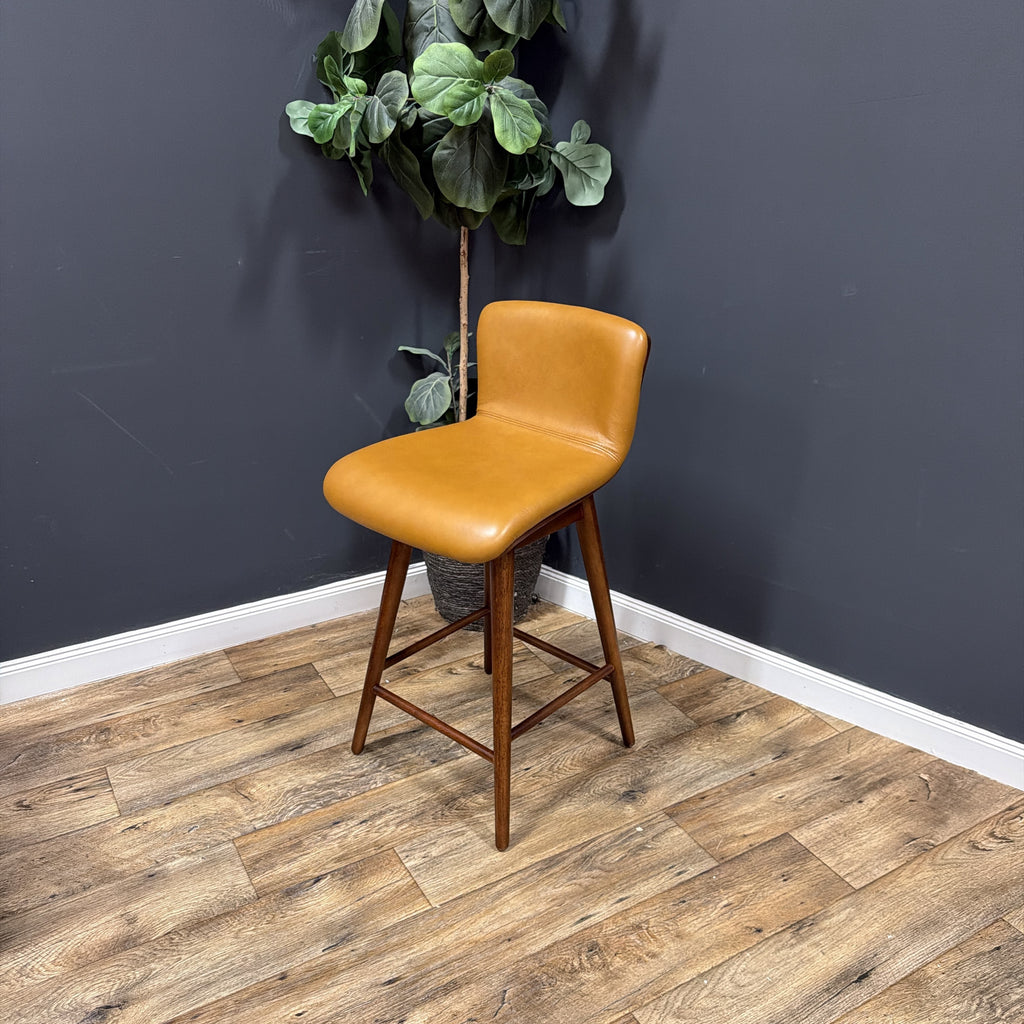 Article - Sede Leather Swivel Counter Stool - Walnut And Toscana Tan - set of 4.