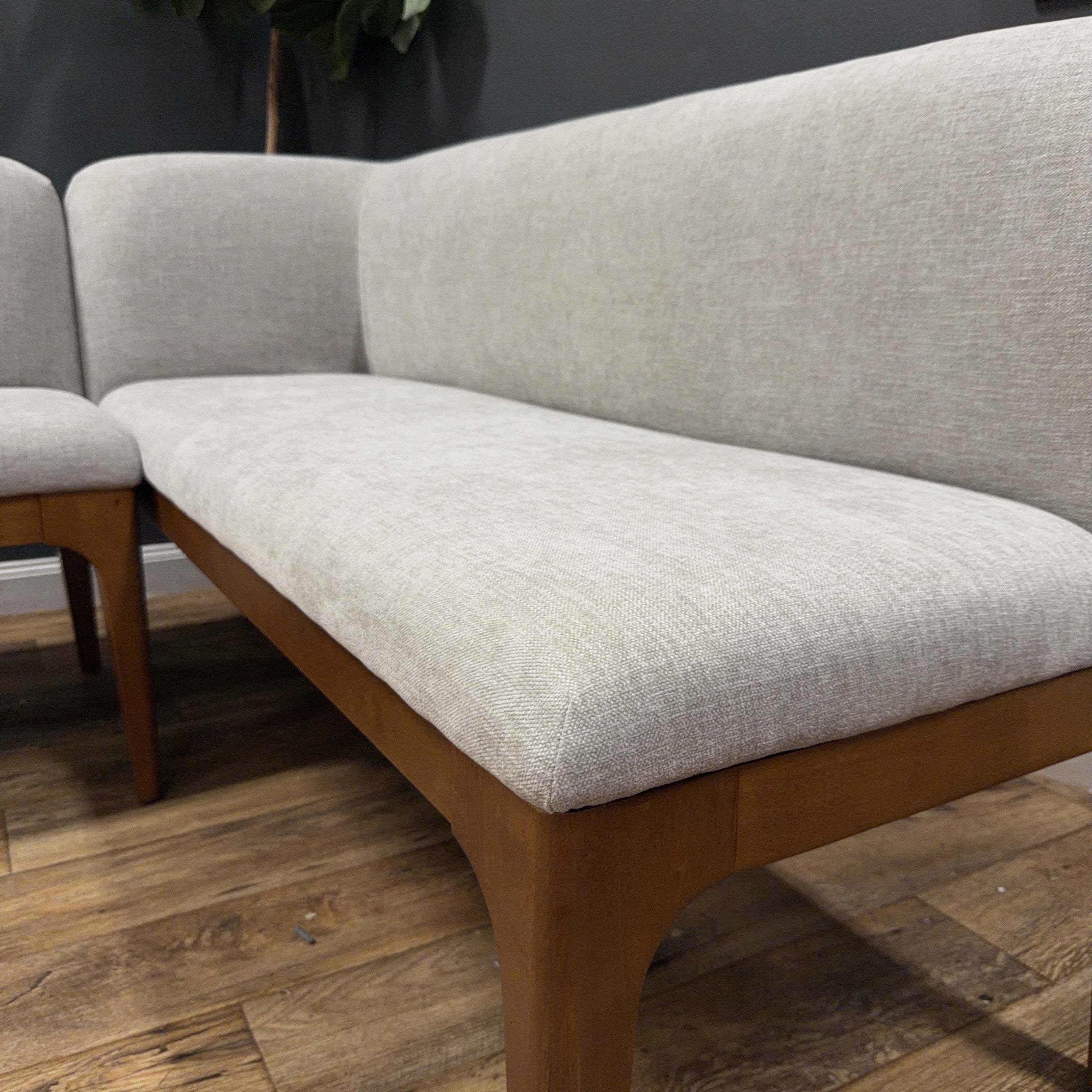 Article - Rosin 56.75" Left Corner Banquette and Rosin 53" Armless Banquette- Smoked Oak And Hestia Gray