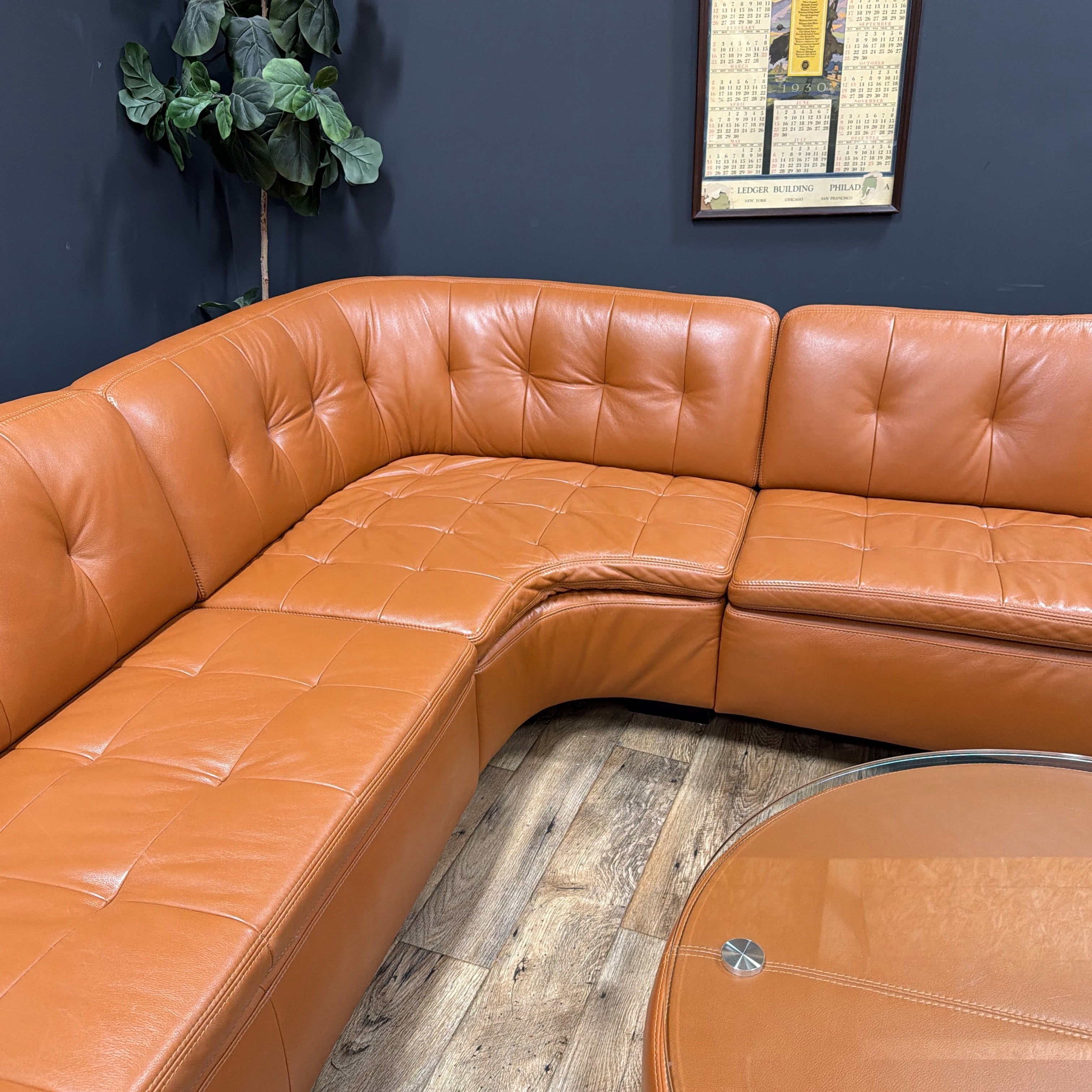 W. Schillig Leather Sofa with Matching Coffee Table