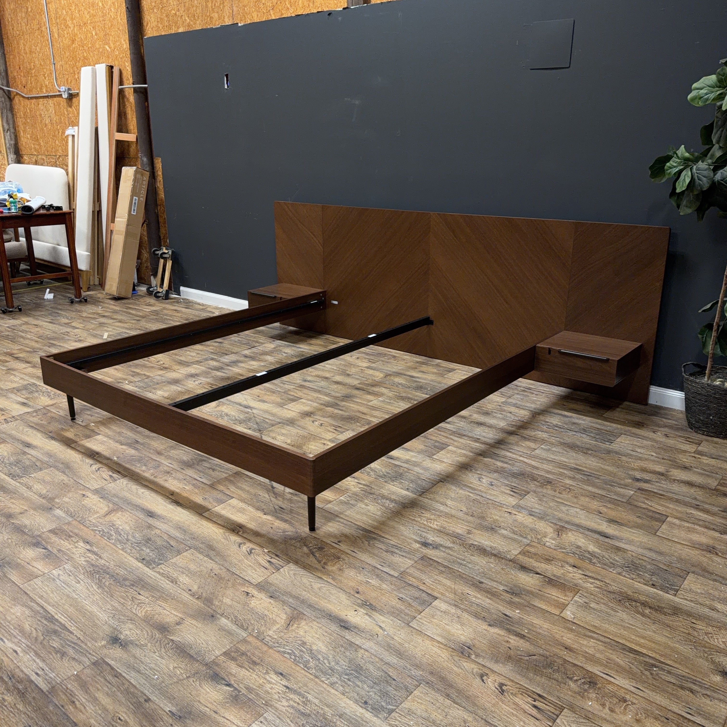 Nera California King Low Profile Bed with Nightstands Set — Walnut (Article)
