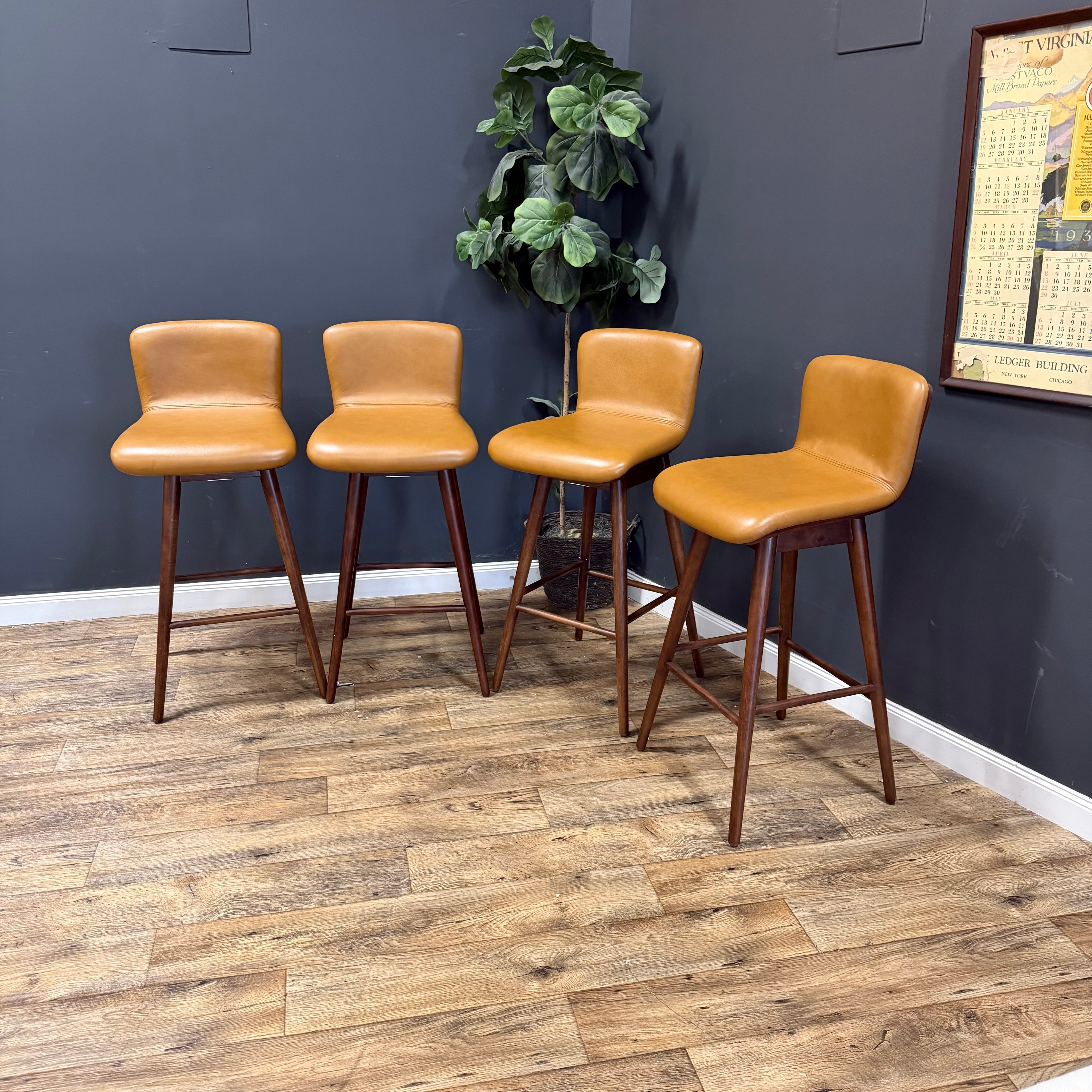 Article - Sede Leather Swivel Bar Stool - set of 4