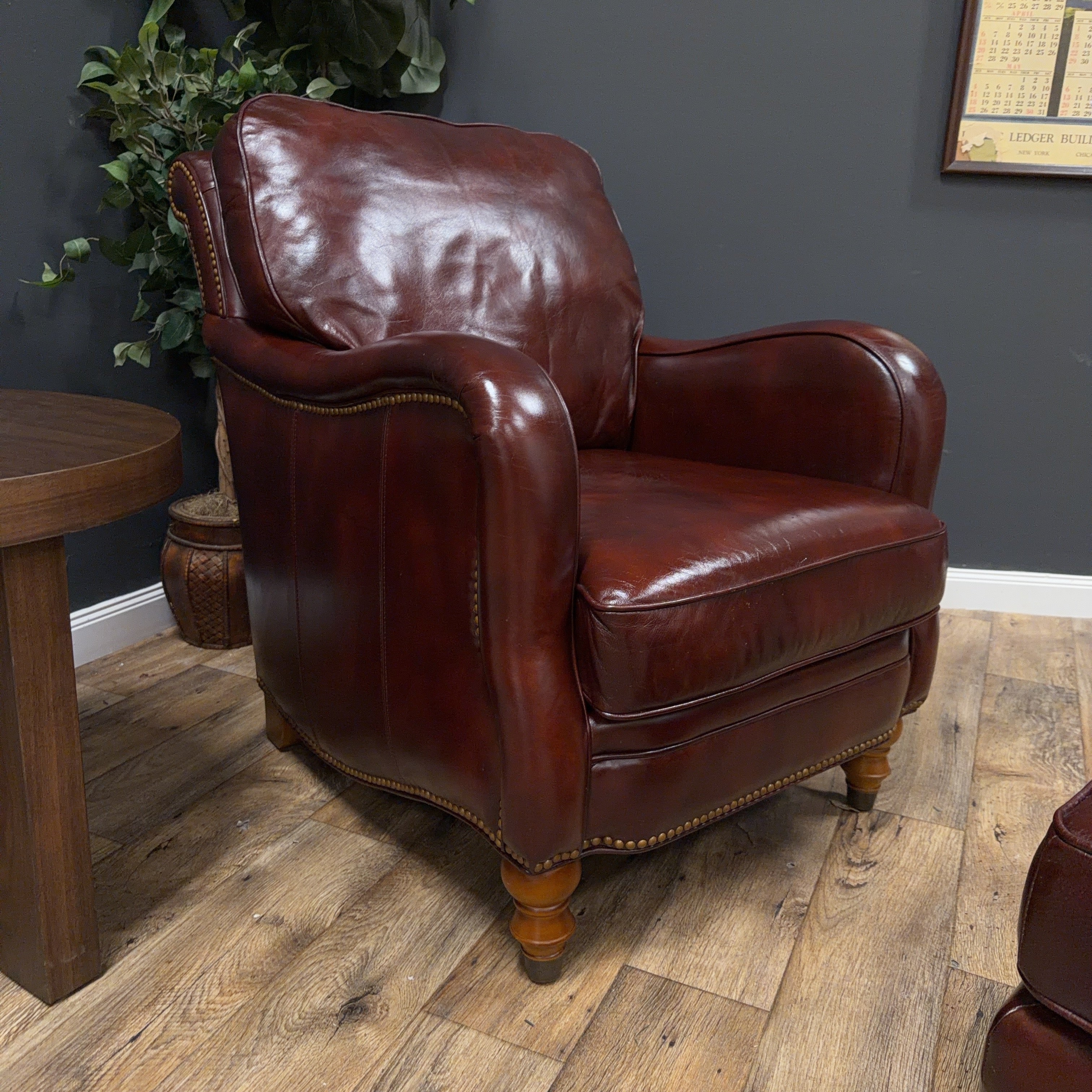 Burgundy Leather Club Chair & Ottoman Set