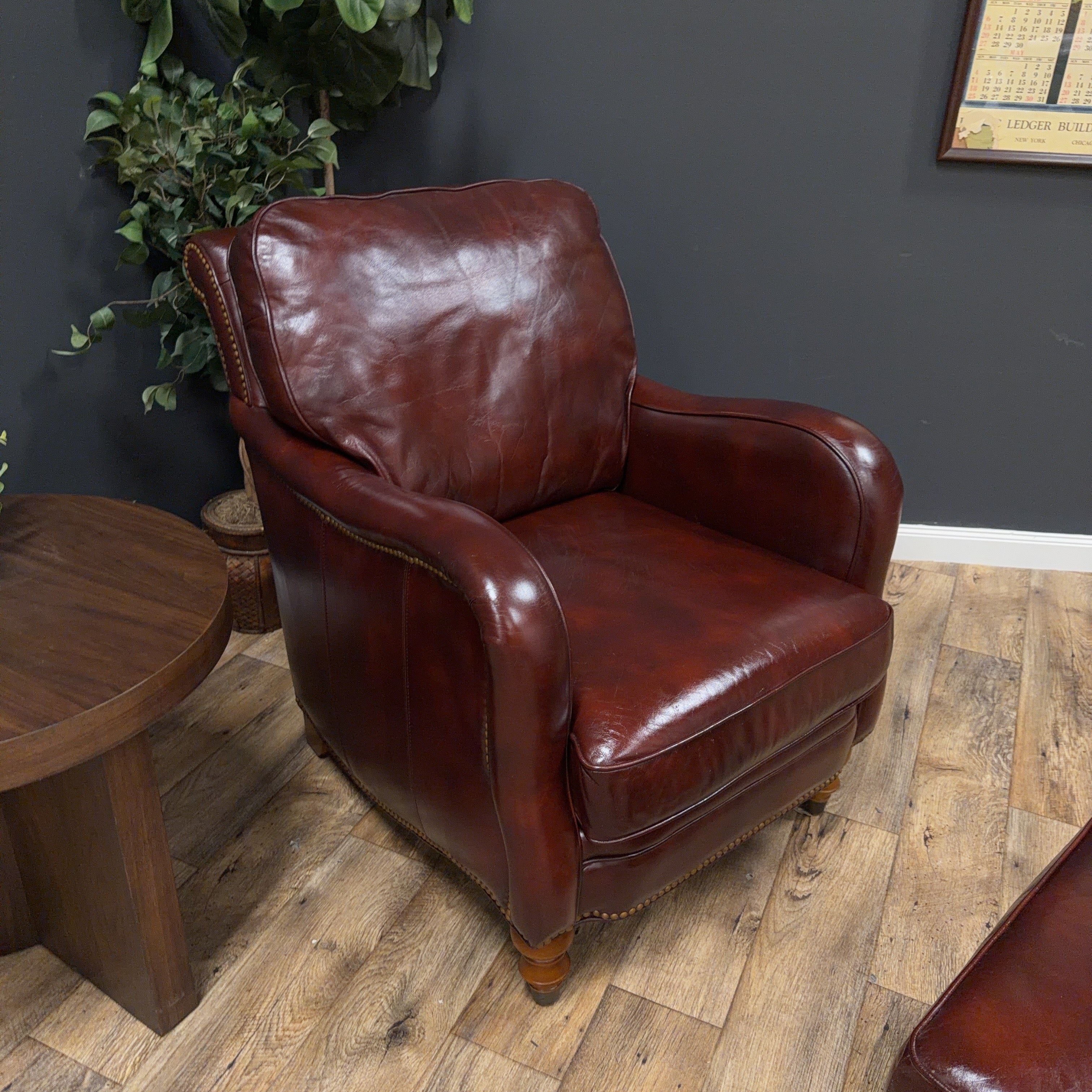 Burgundy Leather Club Chair & Ottoman Set