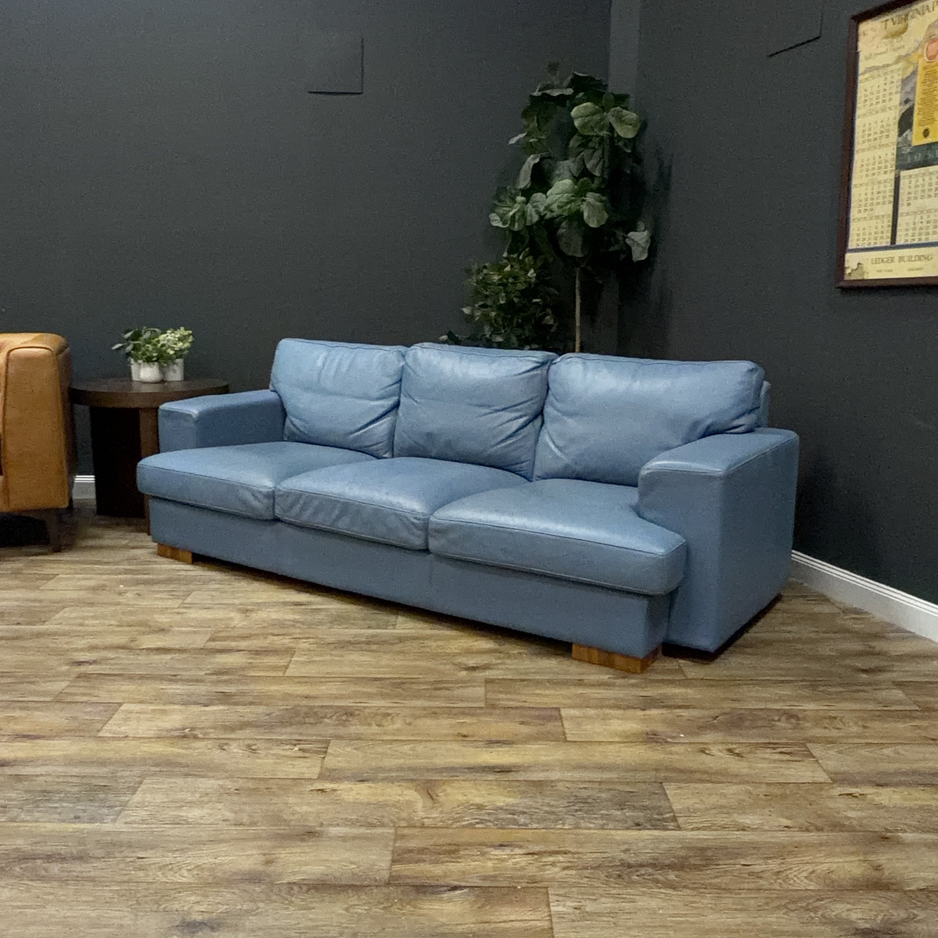 Modern Blue Leather Sofa