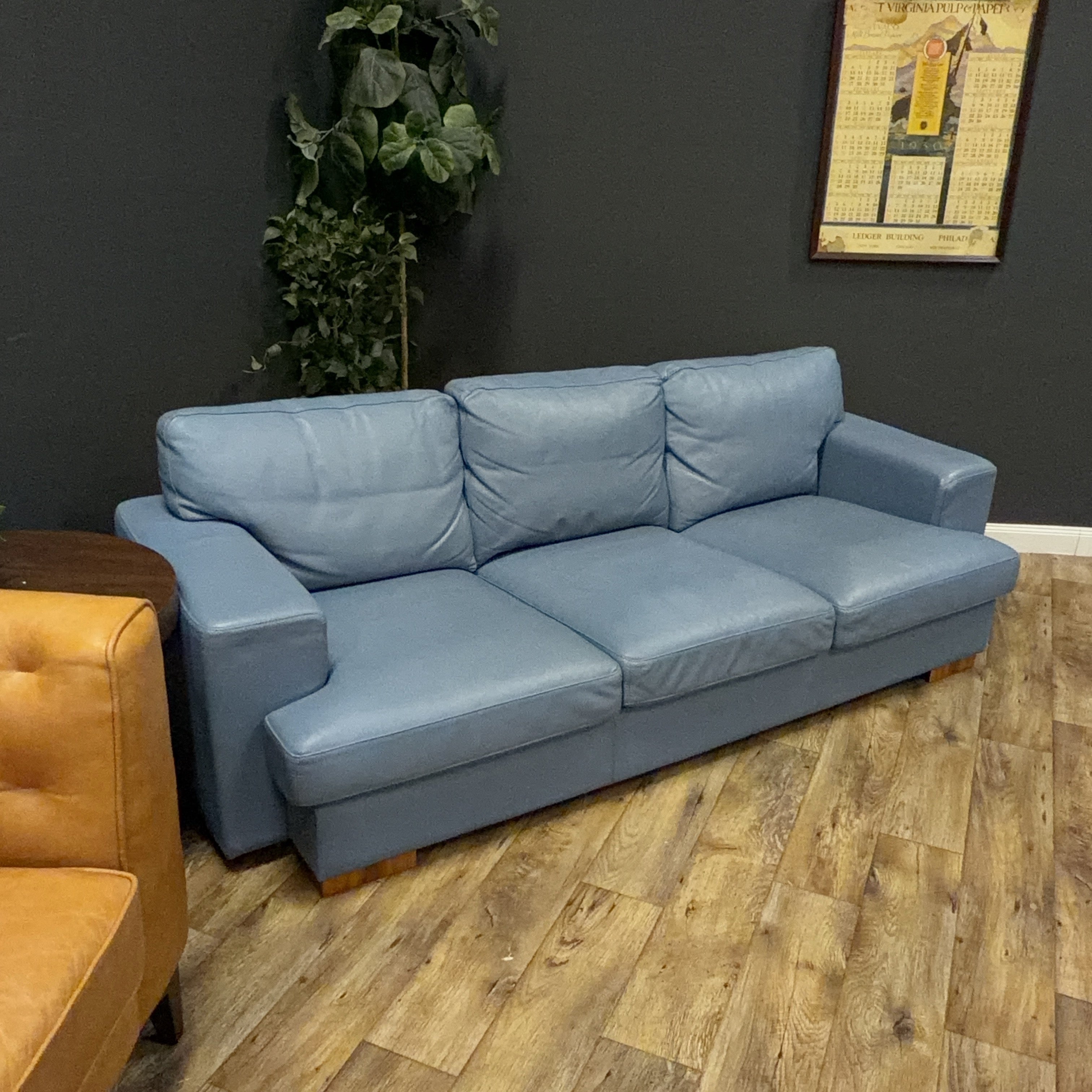 Modern Blue Leather Sofa