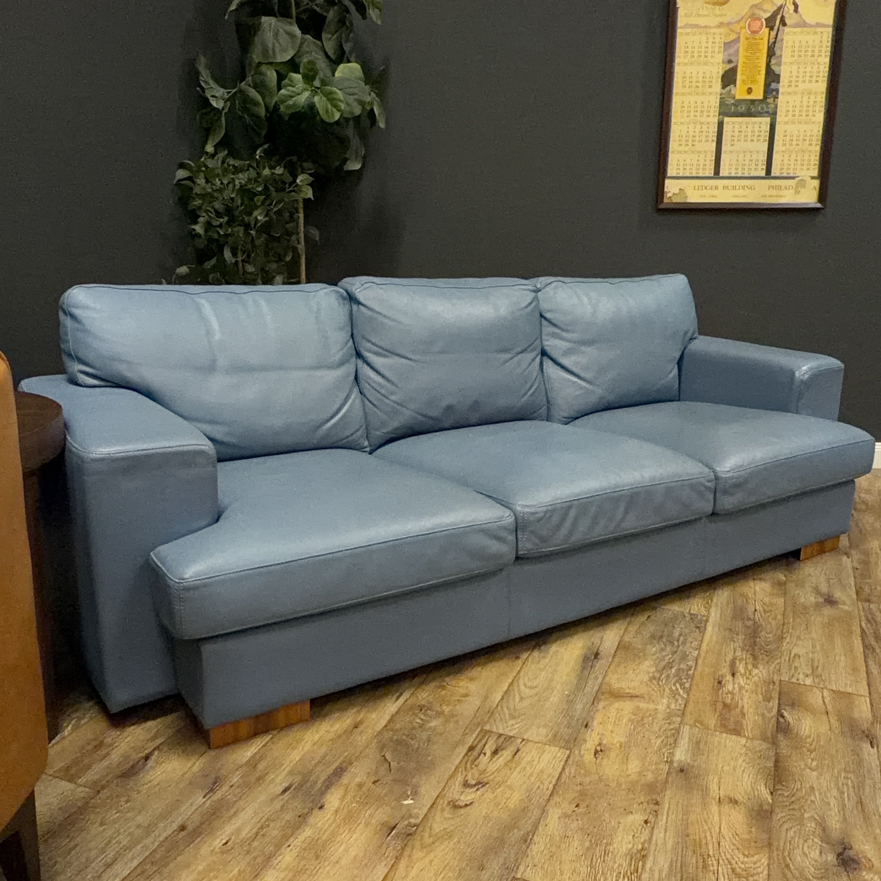 Modern Blue Leather Sofa