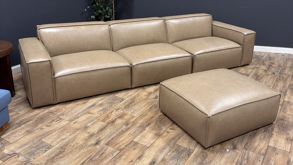 Castlery Jonathan Extended Leather Sofa with Matching Ottoman