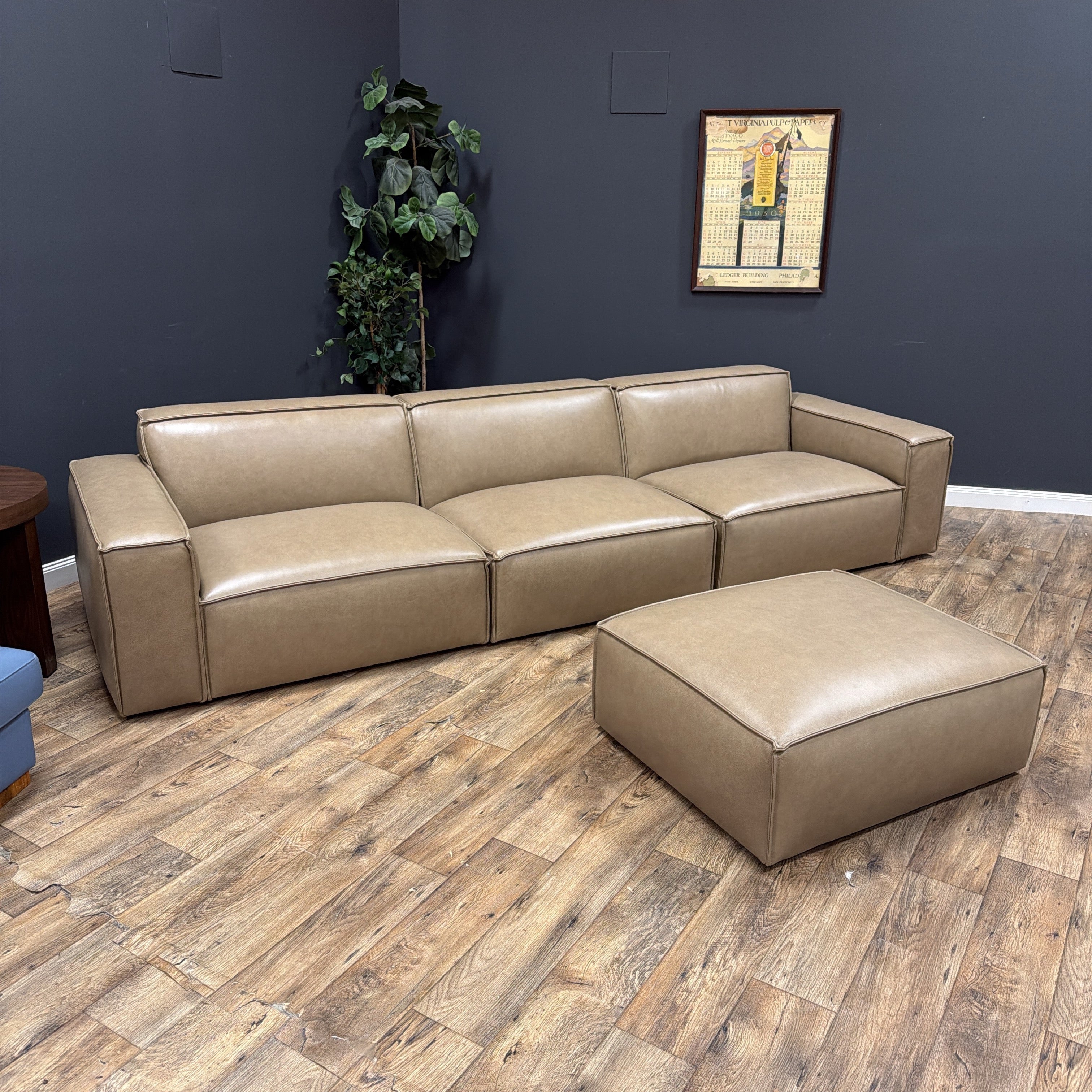 Castlery Jonathan Extended Leather Sofa with Matching Ottoman