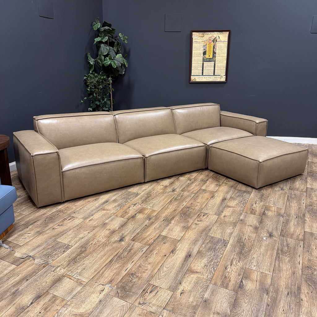 Castlery Jonathan Extended Leather Sofa with Matching Ottoman