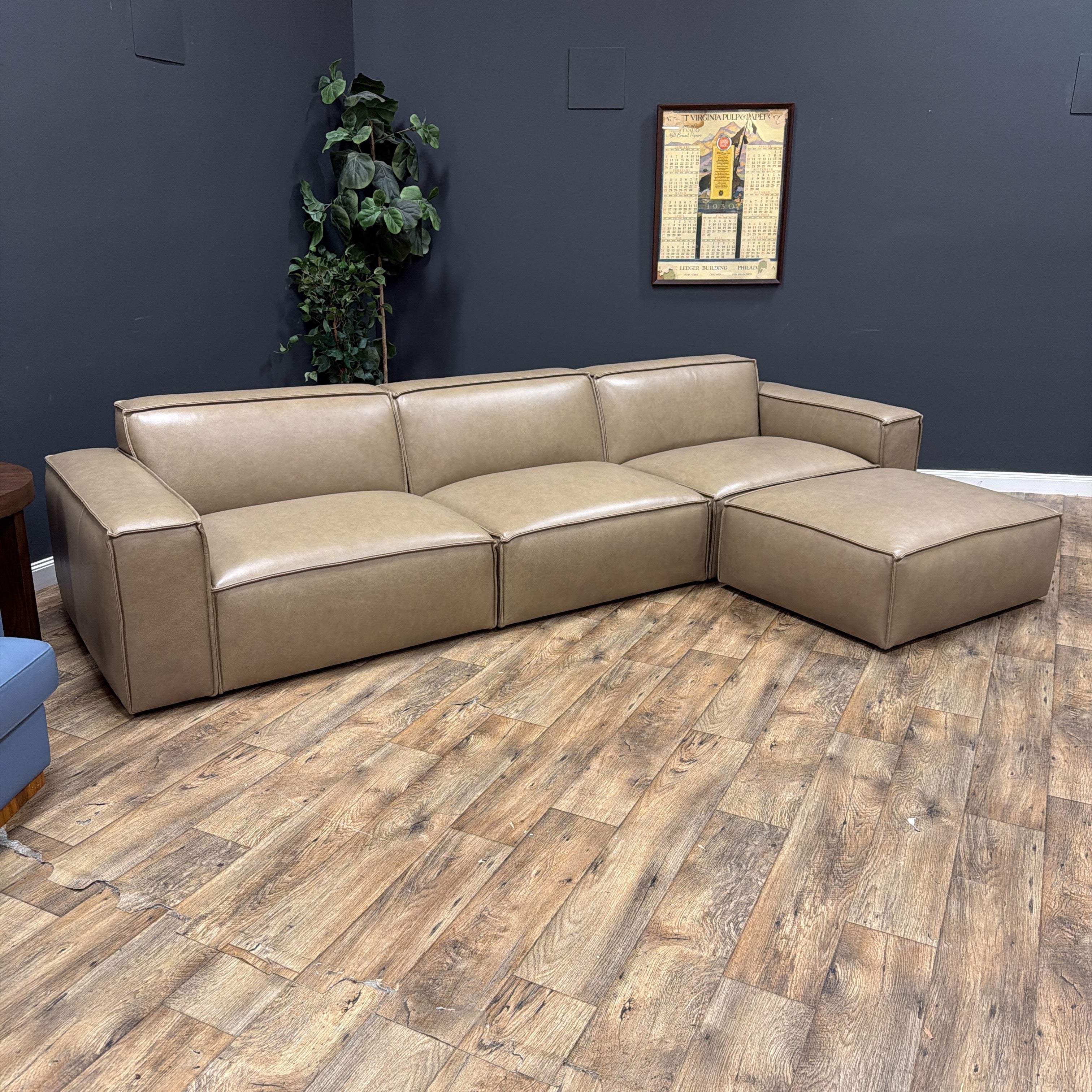 Castlery Jonathan Extended Leather Sofa with Matching Ottoman