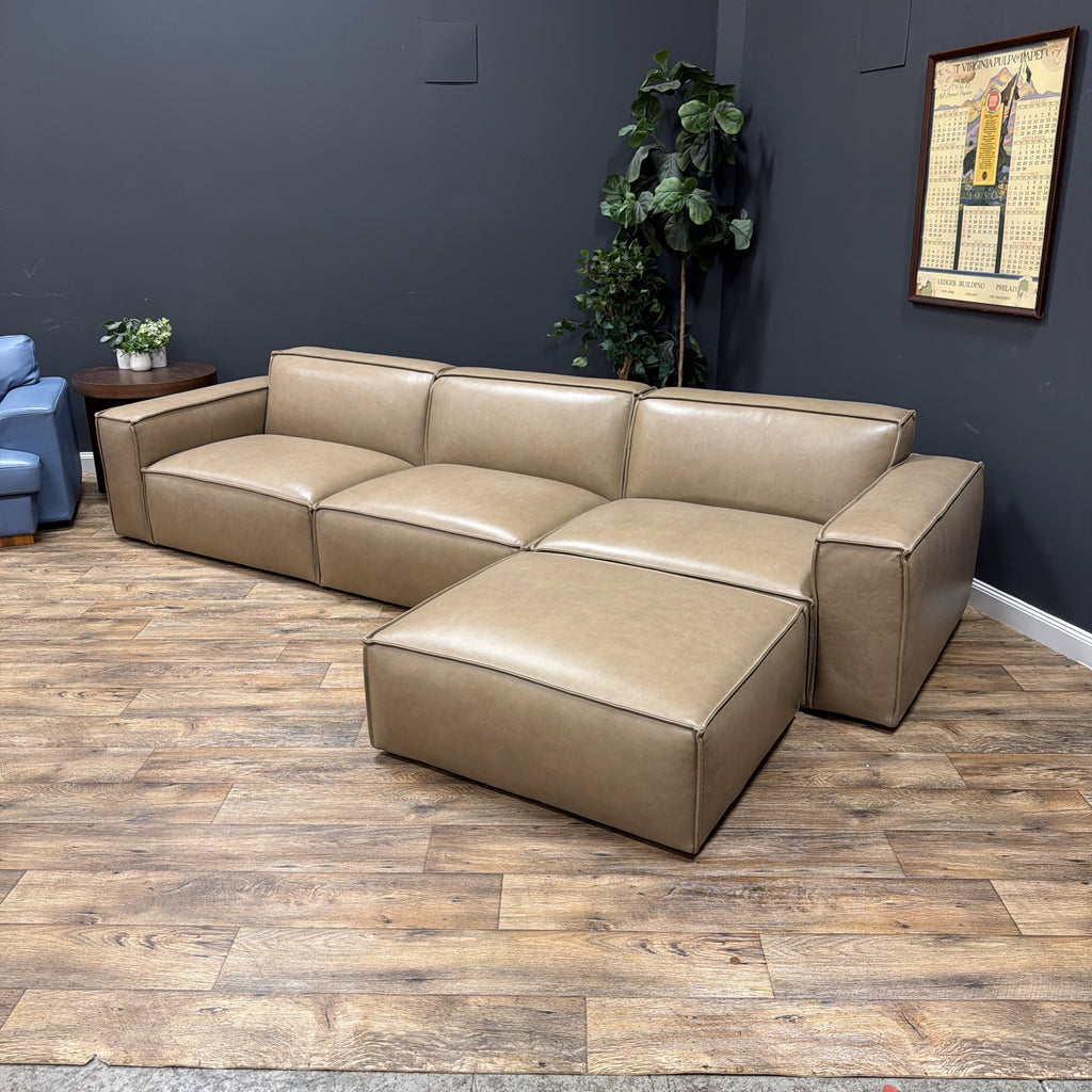 Castlery Jonathan Extended Leather Sofa with Matching Ottoman