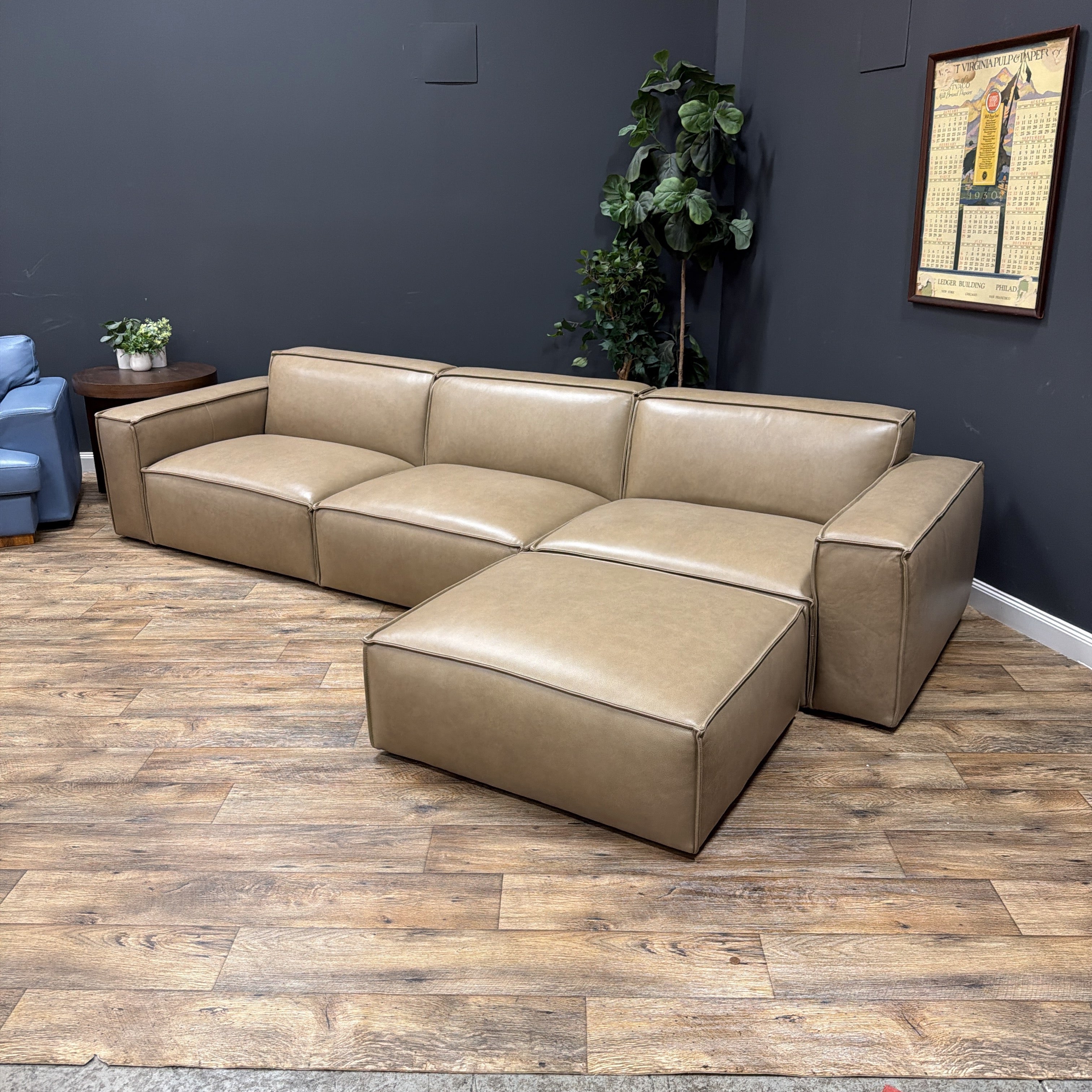 Castlery Jonathan Extended Leather Sofa with Matching Ottoman