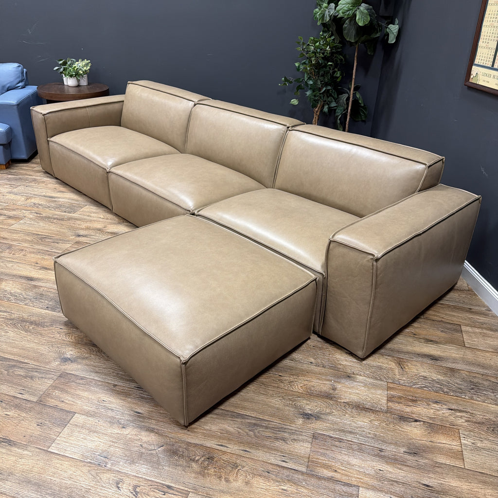 Castlery Jonathan Extended Leather Sofa with Matching Ottoman