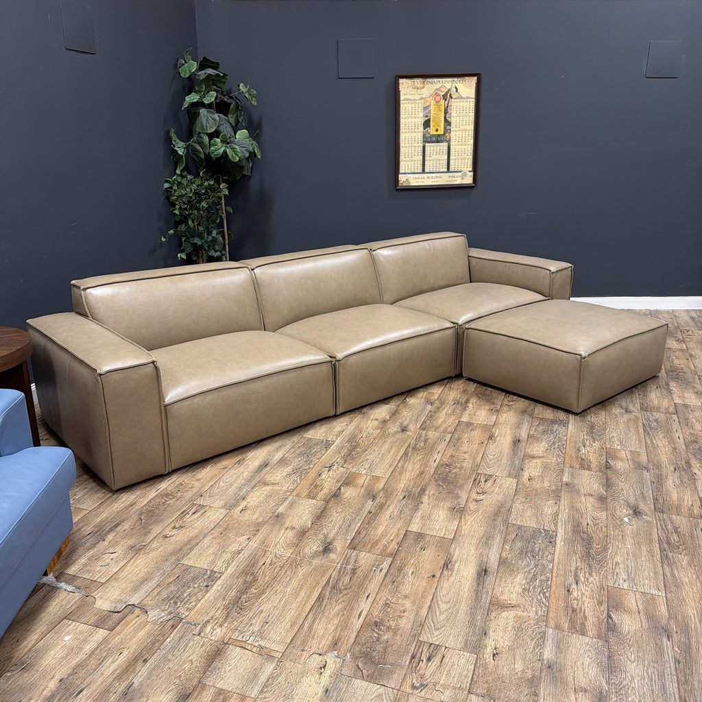 Castlery Jonathan Extended Leather Sofa with Matching Ottoman
