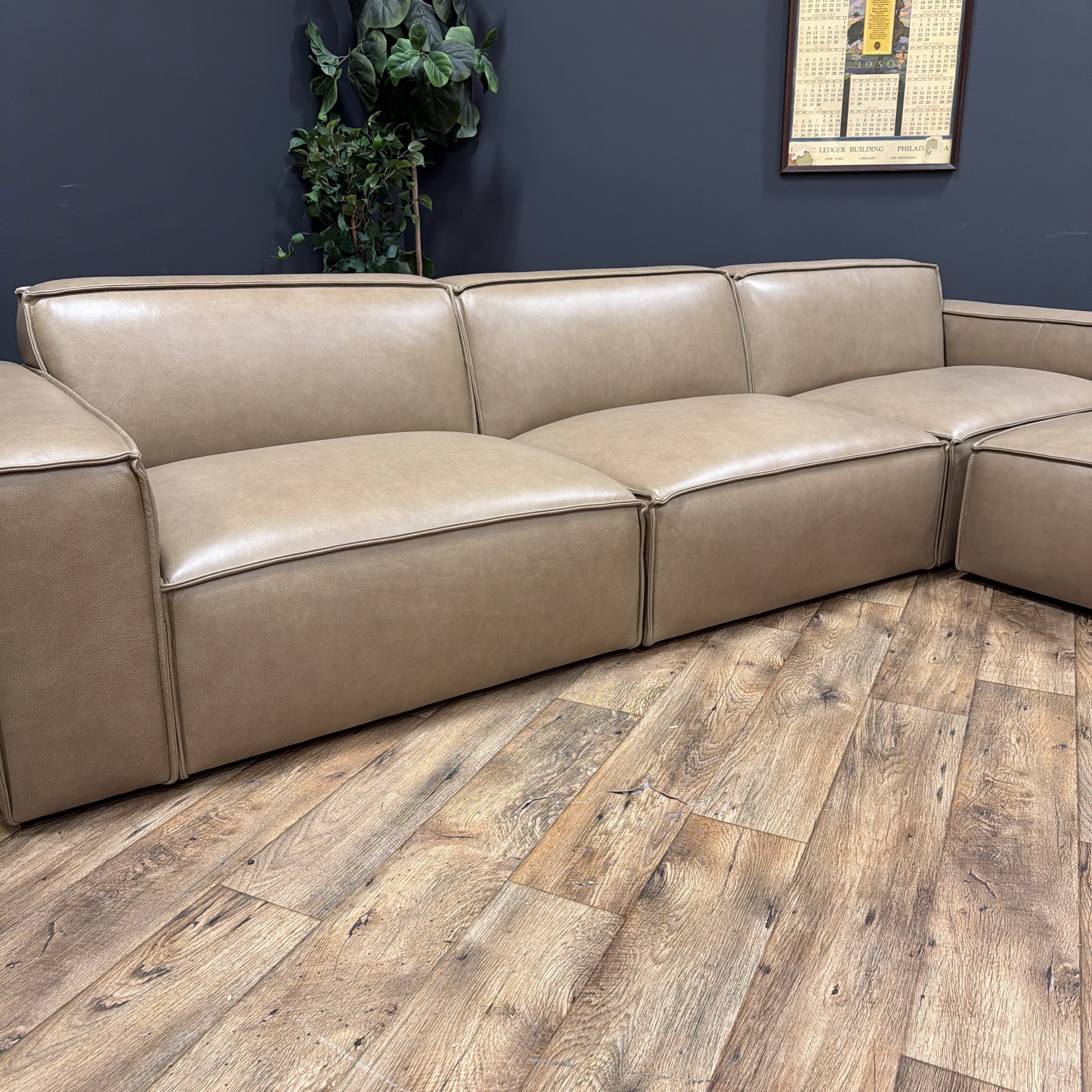Castlery Jonathan Extended Leather Sofa with Matching Ottoman