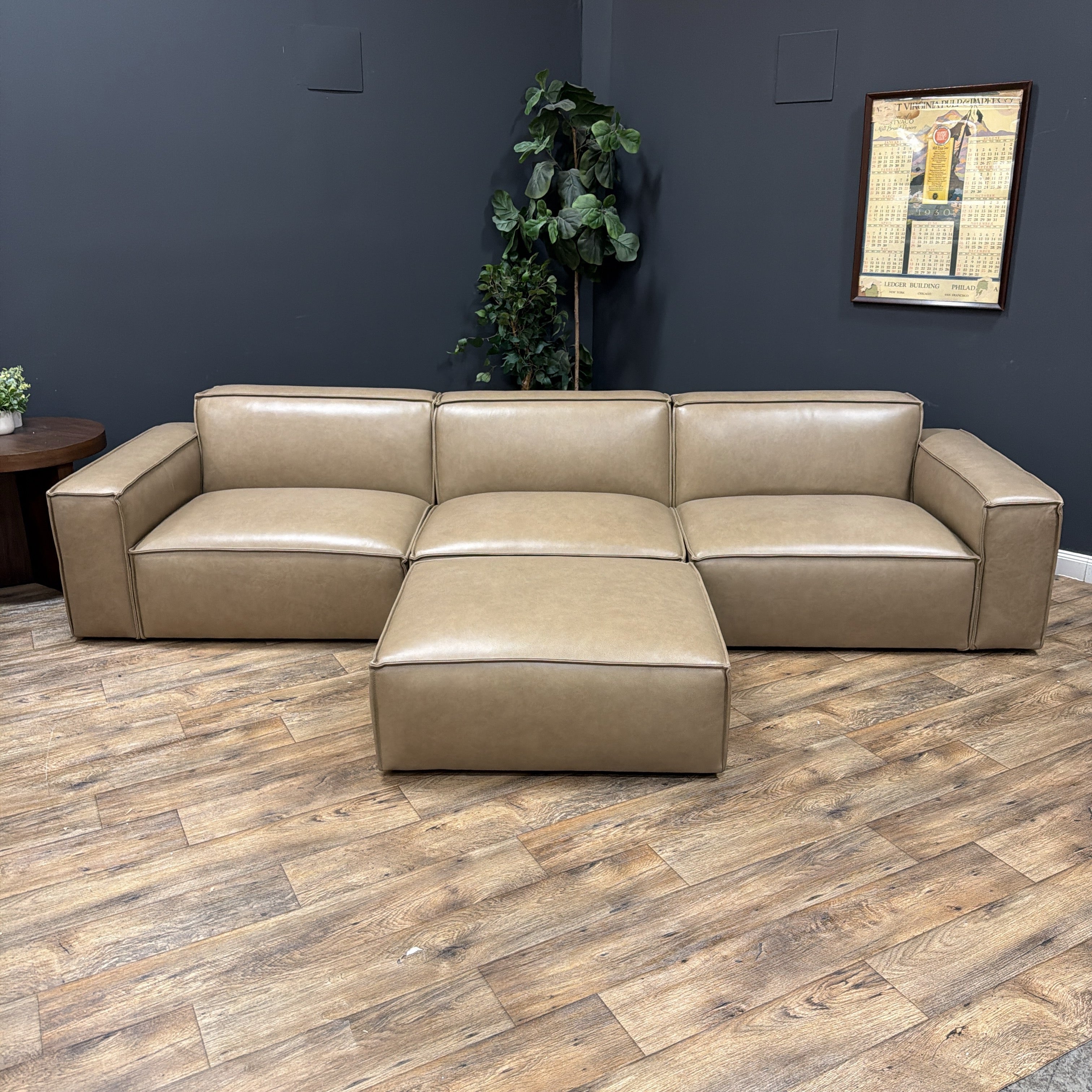 Castlery Jonathan Extended Leather Sofa with Matching Ottoman