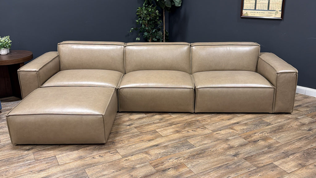 Castlery Jonathan Extended Leather Sofa with Matching Ottoman