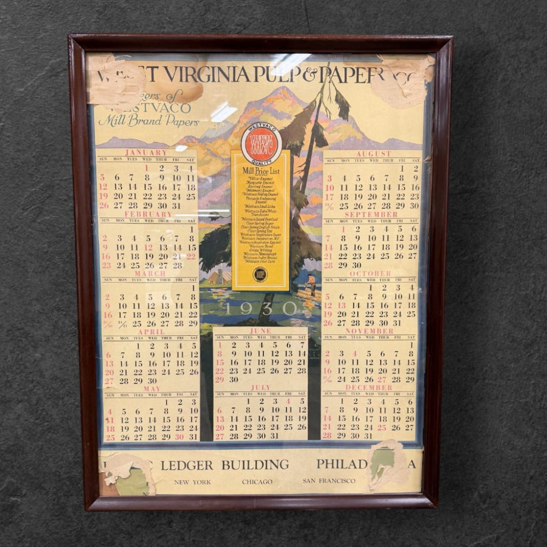 Vintage Ephemera 1930 West Virginia Pulp & Paper Company Calendar (Framed)